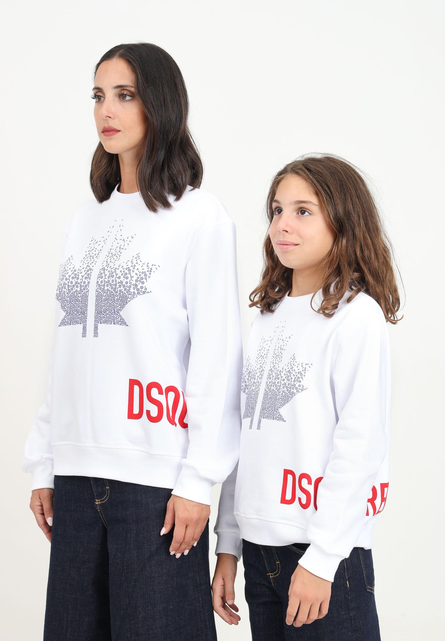Felpa girocollo bianca per donna e bambina con stampa Caviar Leaf e logo DQ2538D0094 DQ100 DSQUARED2