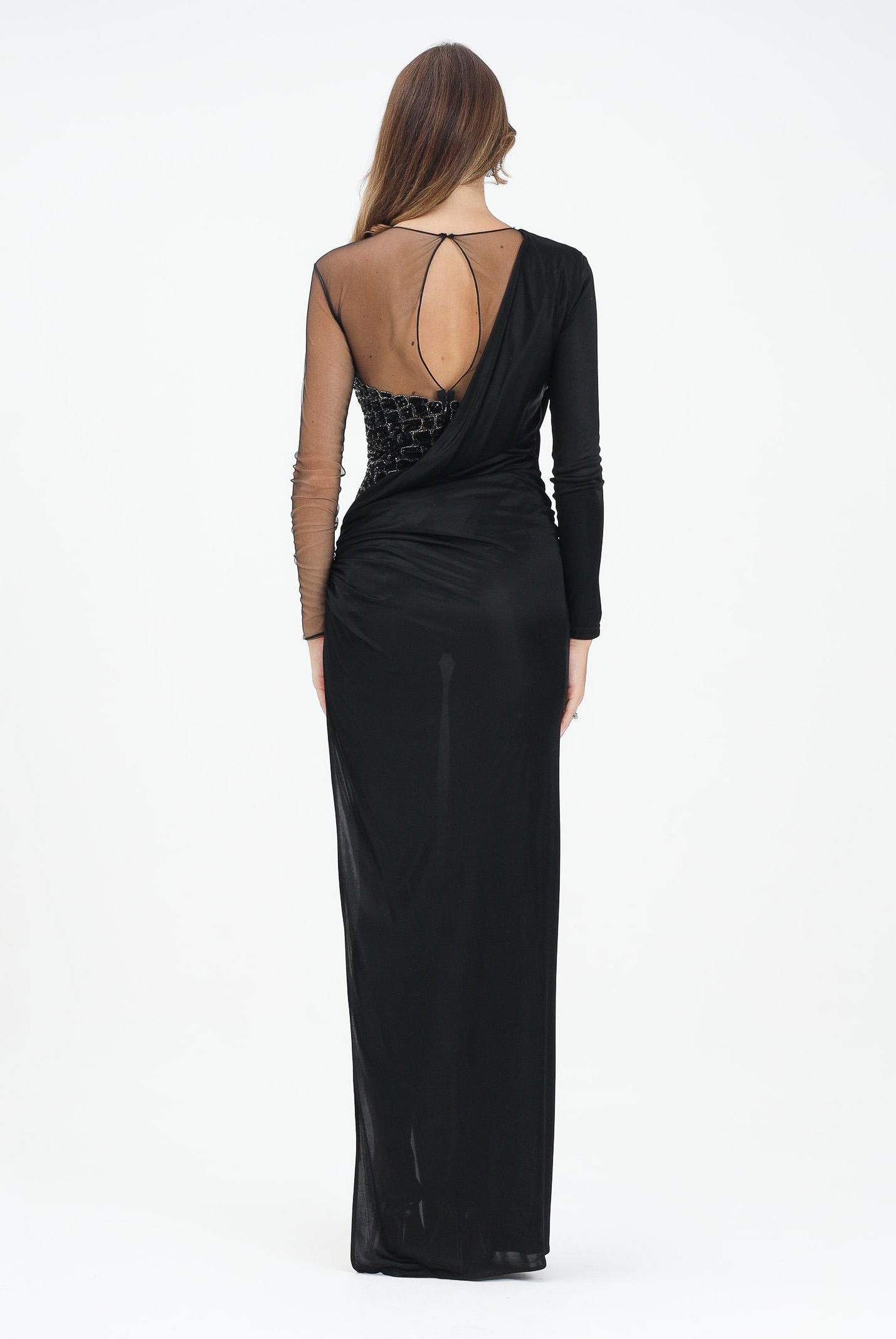 ELISABETTA FRANCHI Abito lungo nero da donna con corpetto arricchito da strass ABR2257E2 110 ELISABETTA FRANCHI