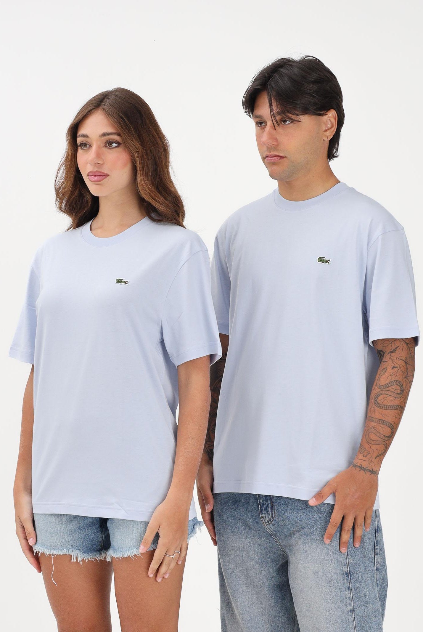 LACOSTE T-shirt a manica corta celeste per uomo e donna con patch coccodrillo TH7318 J2G LACOSTE