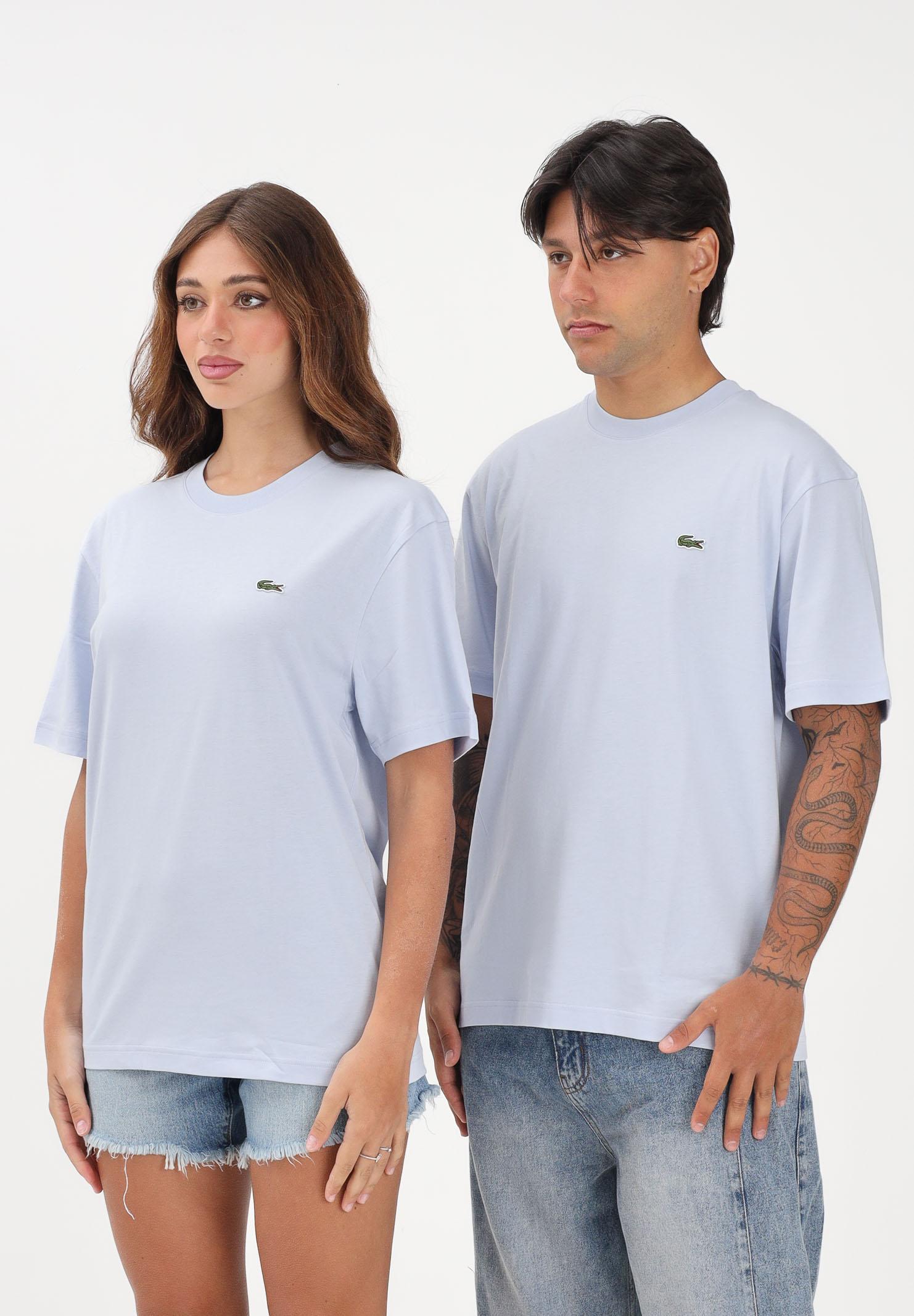 LACOSTE T-shirt a manica corta celeste per uomo e donna con patch coccodrillo TH7318 J2G LACOSTE