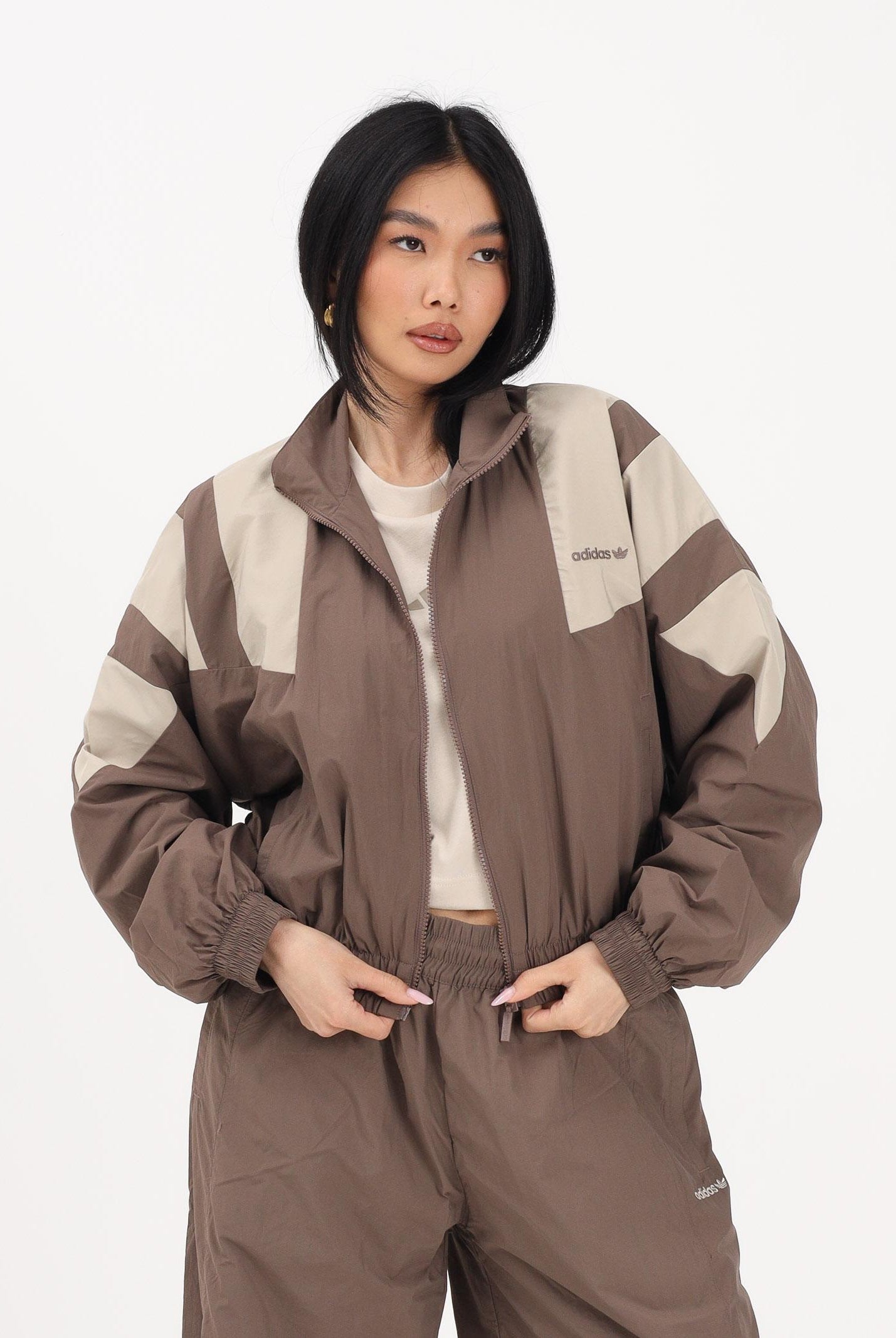 ADIDAS ORIGINALS Giacca a vento BLOCKED WASHED marrone e beige da donna KD8787 . ADIDAS ORIGINALS