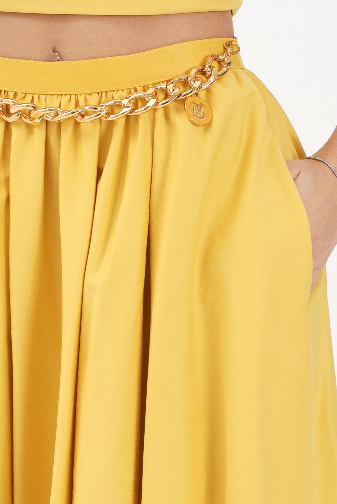 ELISABETTA FRANCHI Gonna midi gialla da donna con dettaglio gioiello GO16061E2 EV4 ELISABETTA FRANCHI
