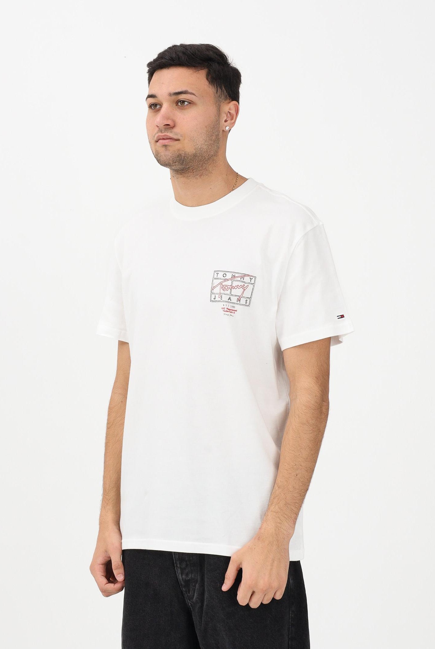 TOMMY JEANS T-shirt a manica corta Signature bianca da uomo DM0DM22319 YBL TOMMY JEANS