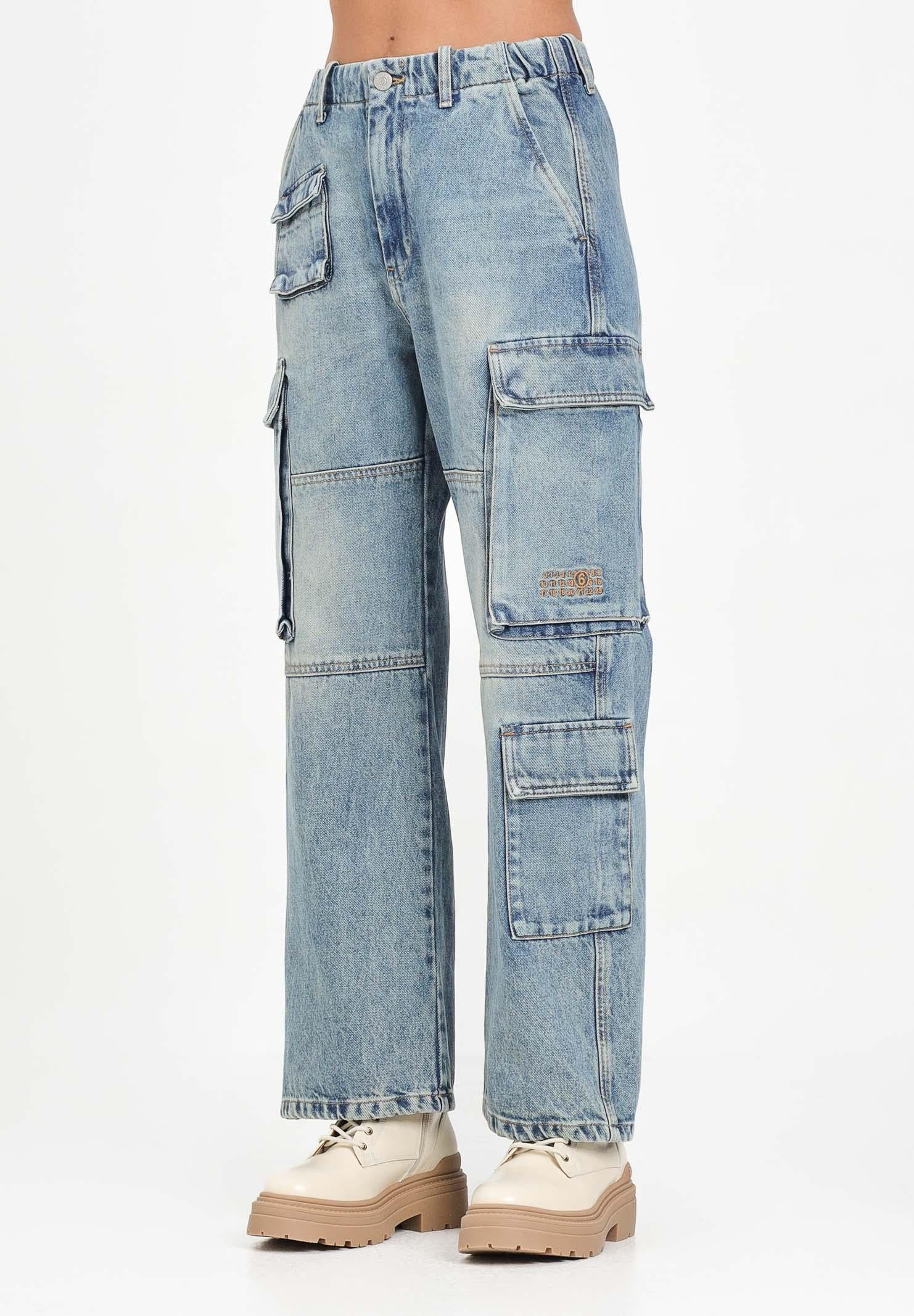 MAISON MARGIELA Jeans cargo in denim chiaro per donna, ragazzi e bambini con Numeric logo ricamato M60793MM05V M601 MAISON MARGIELA