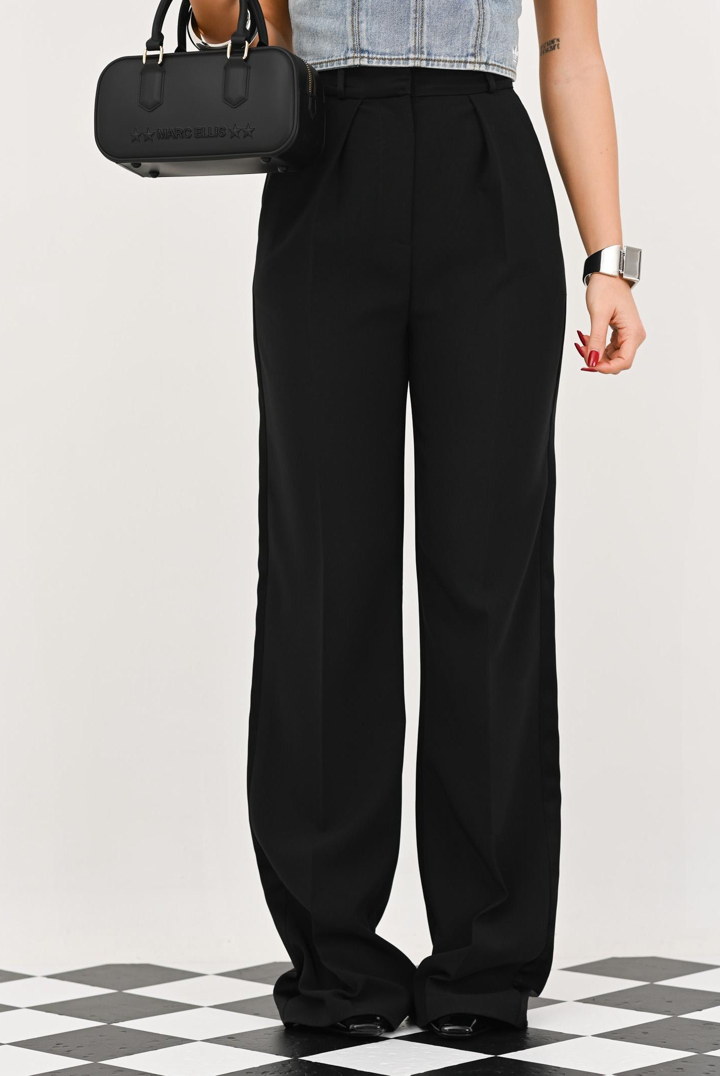 ELISABETTA FRANCHI Pantalone elegante nero da donna con dettagli smoking PA12656E2 110 ELISABETTA FRANCHI