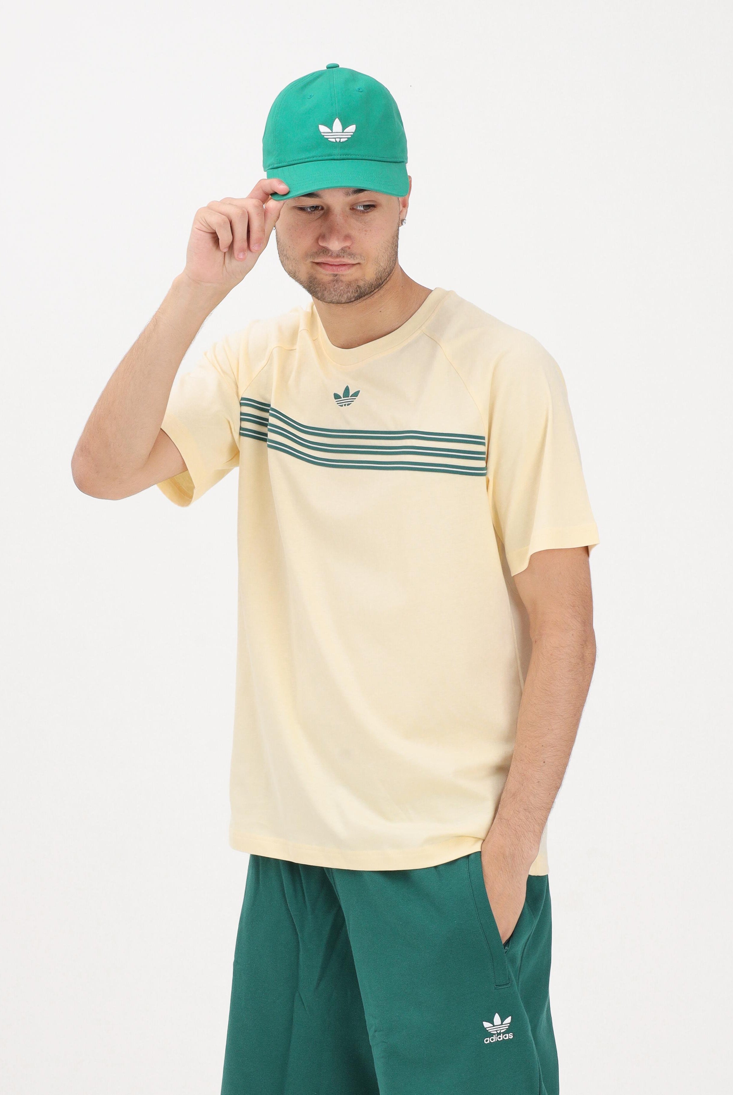 ADIDAS ORIGINALS t-shirt sportiva Men's Pastel Yellow Sports T-shirt panna e verde uomo. KR7217 . ADIDAS ORIGINALS