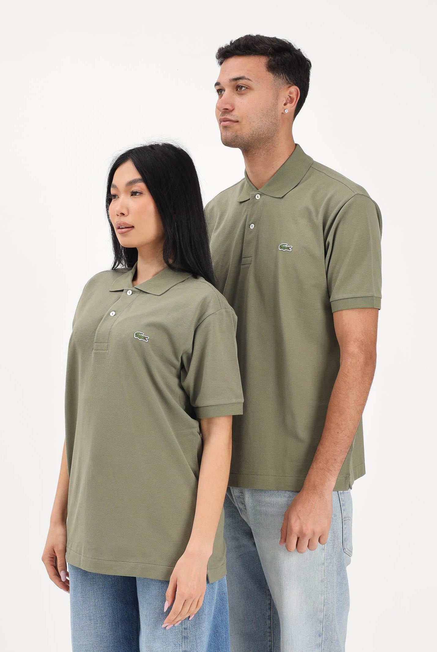 LACOSTE Polo a manica corta verde mimetico per uomo e donna con patch logo coccodirllo 1212 BMY LACOSTE