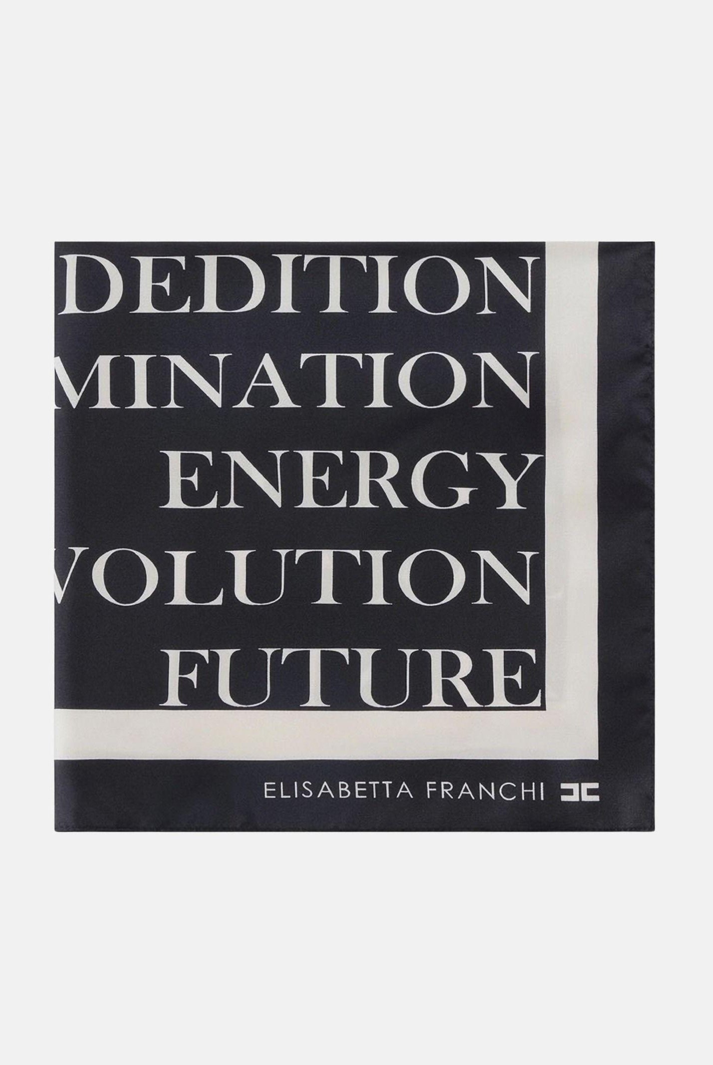 ELISABETTA FRANCHI Foulard nero e burro da donna con stampa lettering FO19F61E2 685 ELISABETTA FRANCHI