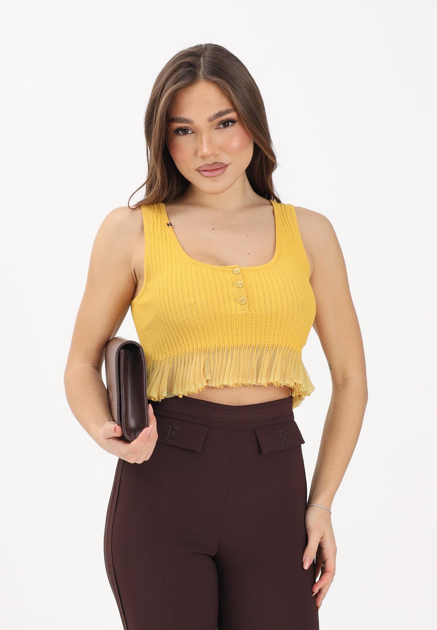 ELISABETTA FRANCHI Canotta gialla da donna in maglia à jour TK74B61E2 EV4 ELISABETTA FRANCHI