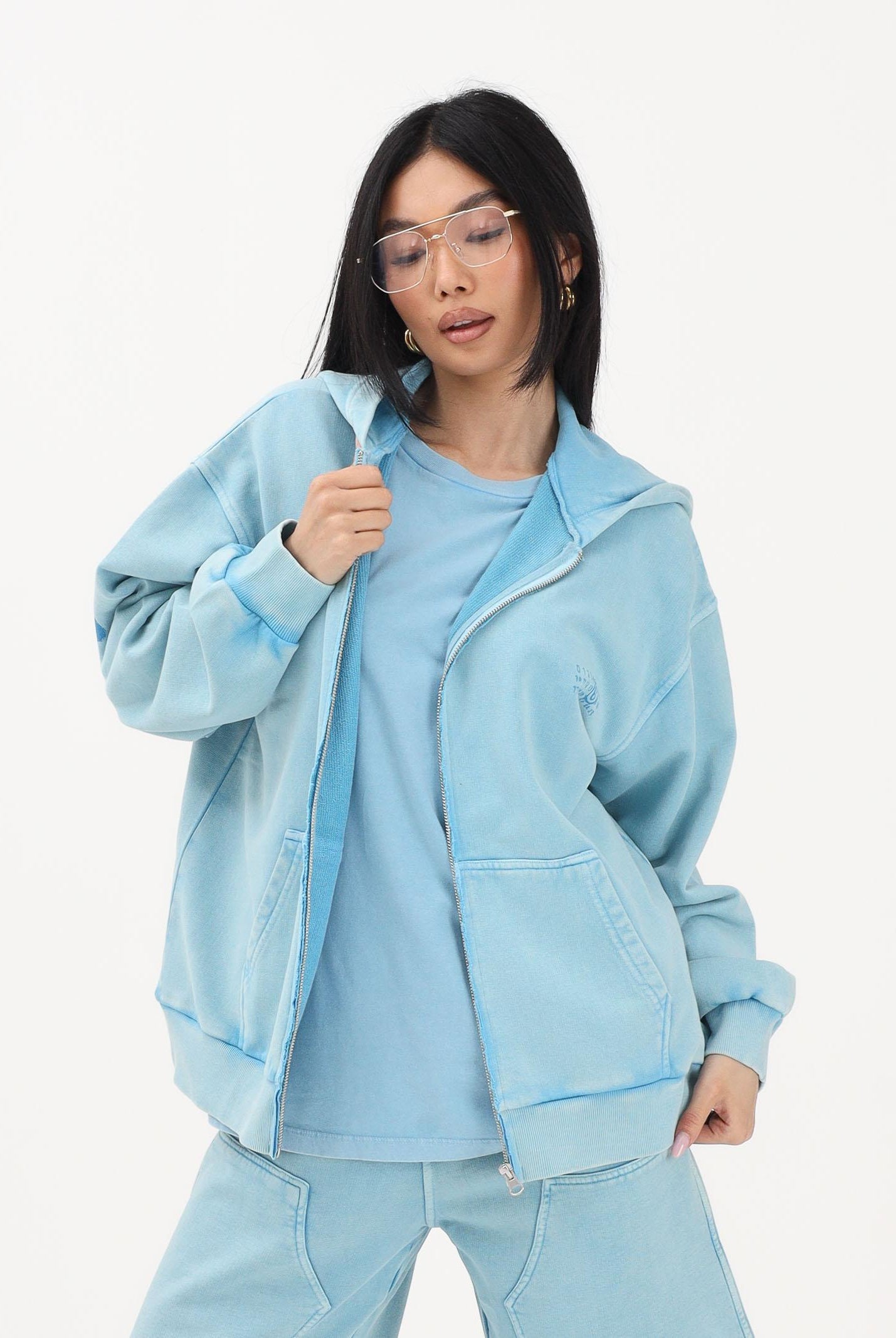 MAISON MARGIELA Felpa con zip azzurra per donna, ragazzi e bambini rifinita da logo M60978MM07L M6809 MAISON MARGIELA