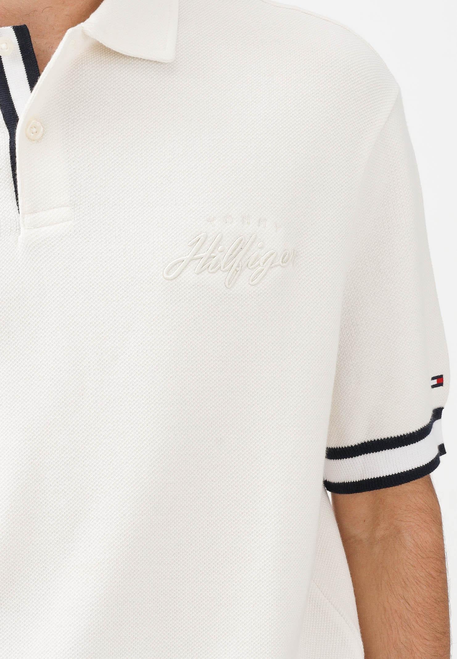 TOMMY HILFIGER Polo a manica corta panna da uomo con ricamo logo MW0MW41620 Z00 TOMMY HILFIGER