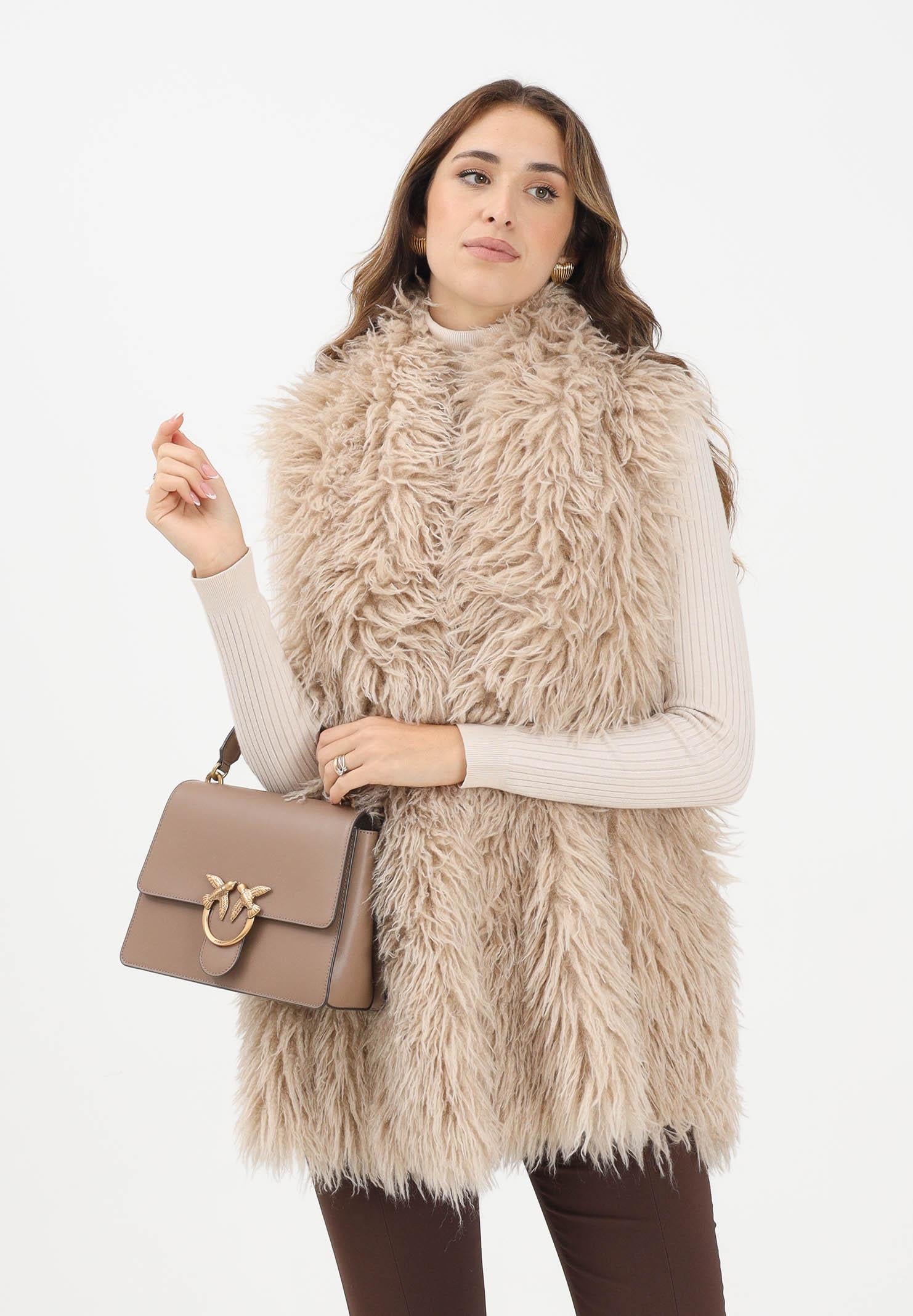 MEHRAN Pelliccia smanicata reversibile beige da donna 25290CRE CRE MEHRAN