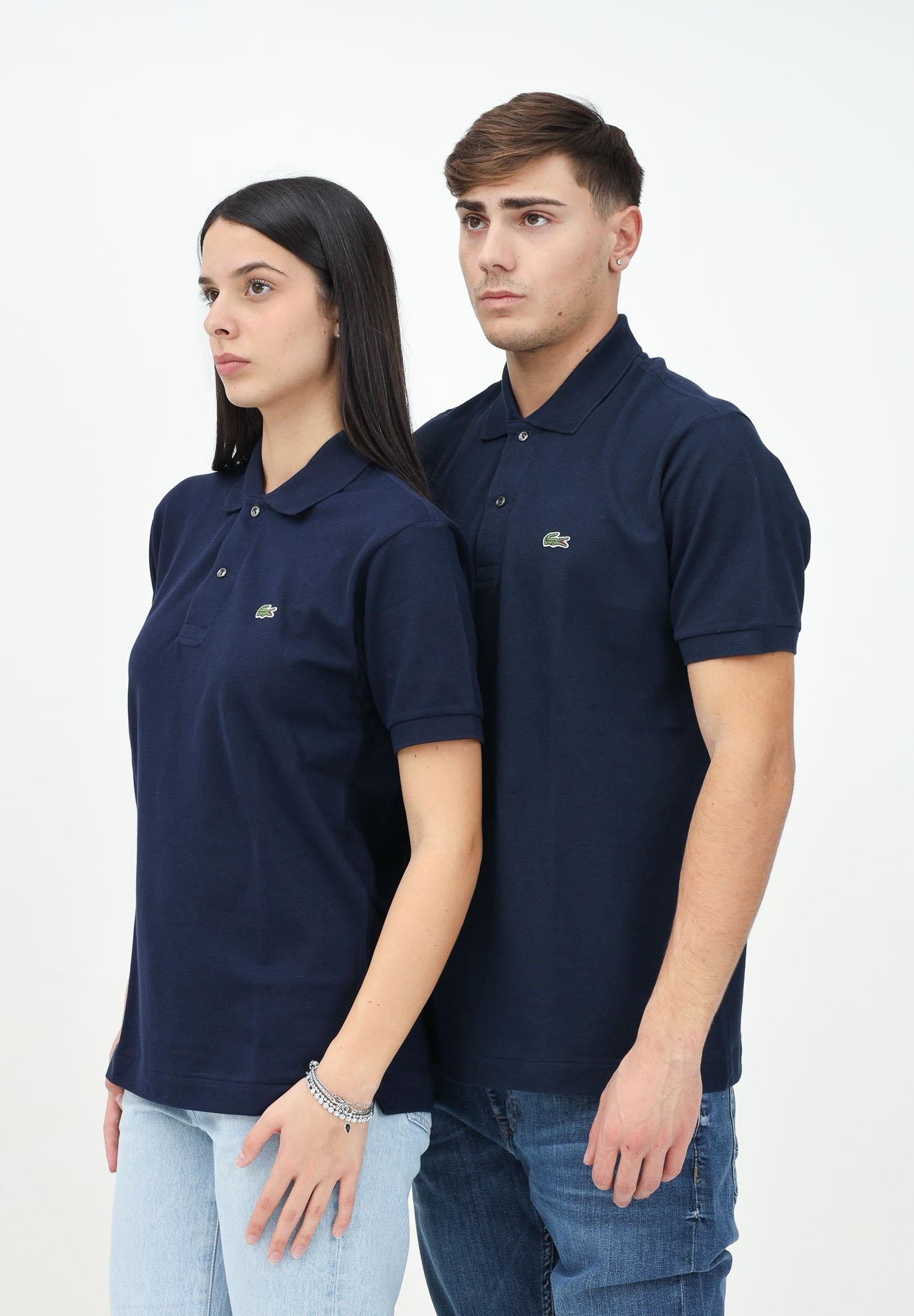 Polo blu per uomo e donna con patch logo coccodirllo 1212 166 LACOSTE