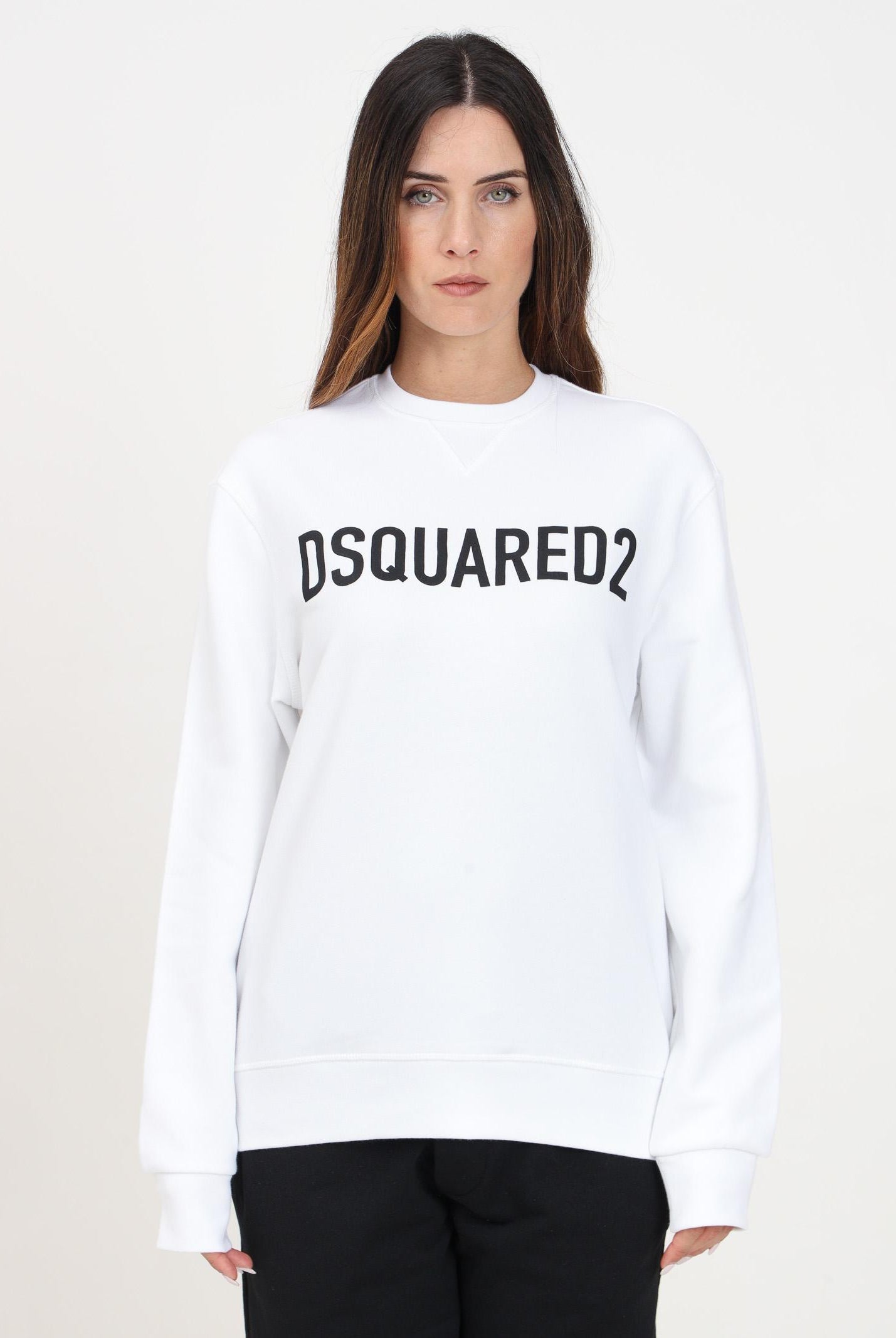 Felpa girocollo bianca per donna e bambina con stampa logo lettering DQ2009D0A4D DQ100 DSQUARED2