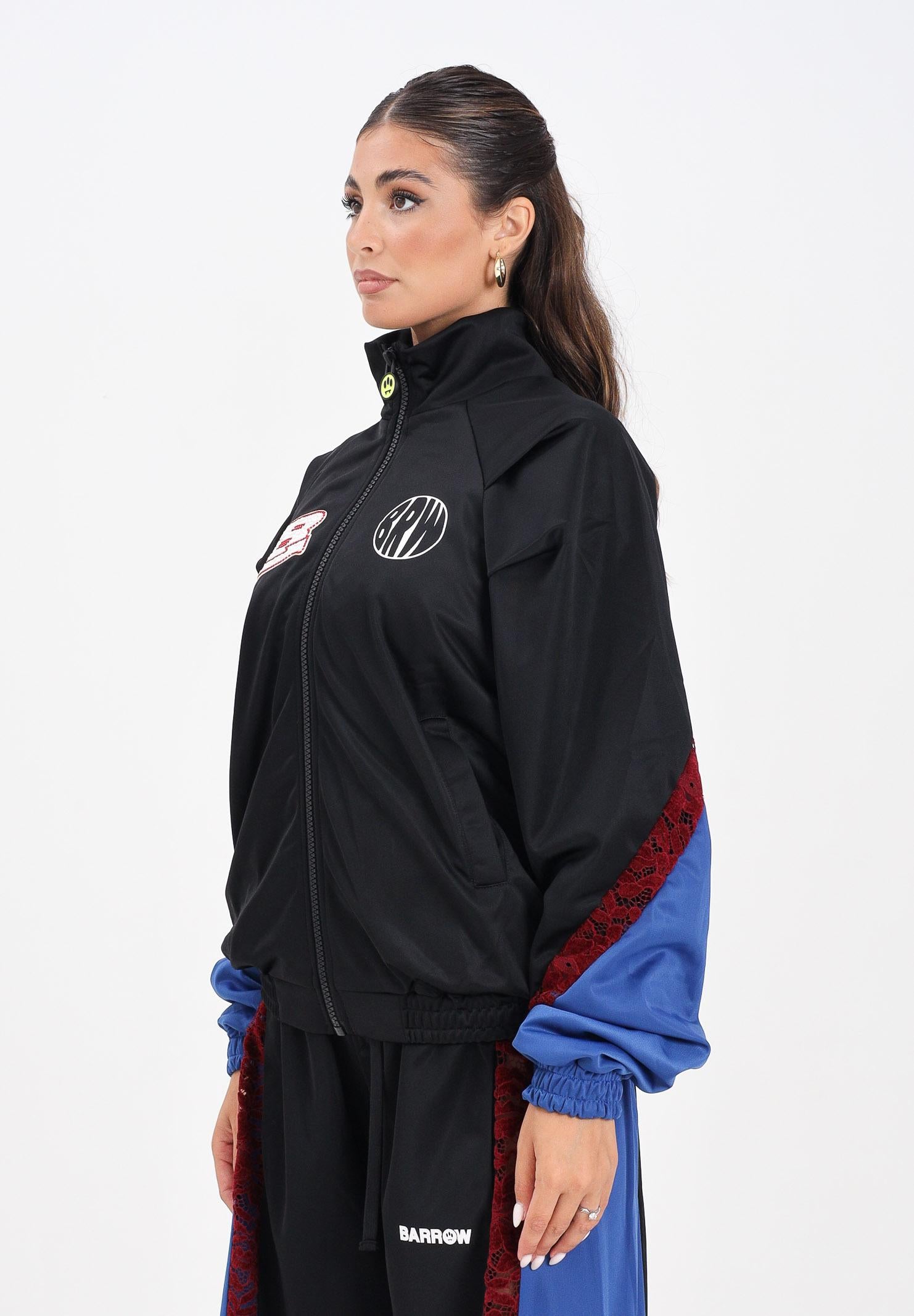 BARROW Giacca a vento nera da donna con stampe e inserti blu e in pizzo rosso F5BWWOJK107 110 BARROW