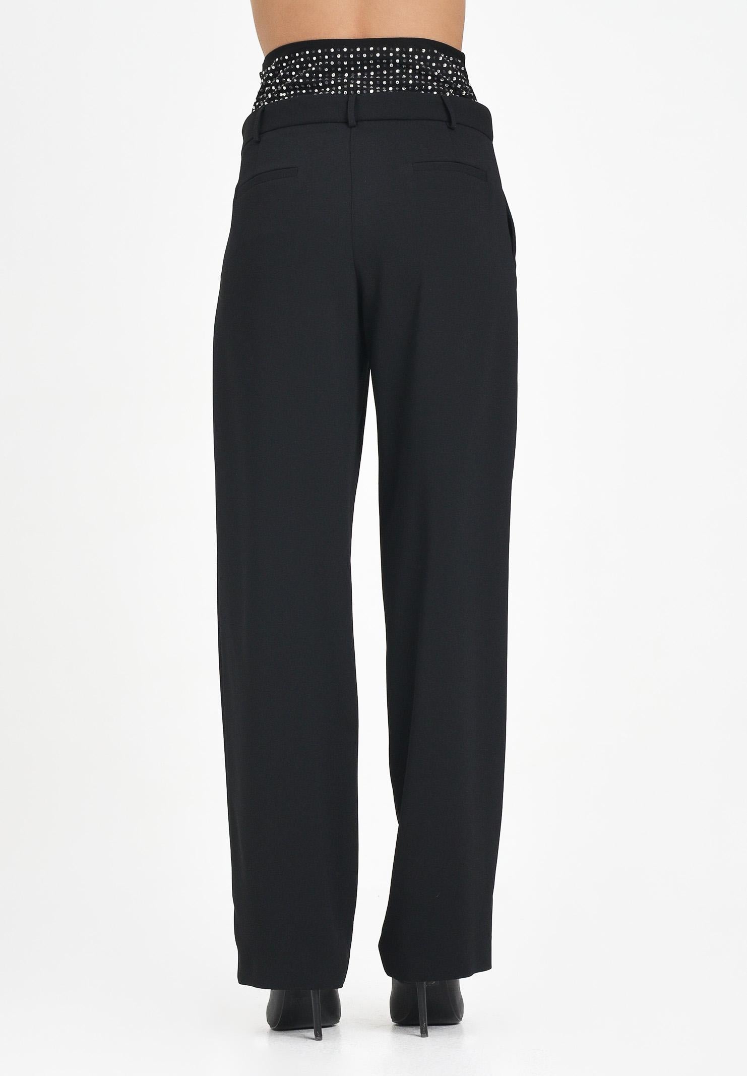 SIMONA CORSELLINI Pantalone elegante nero da donna caratterizzato da una fascia in vita alta decorata con borchie argentate A25CEPA10201-C00113 V0003 SIMONA CORSELLINI