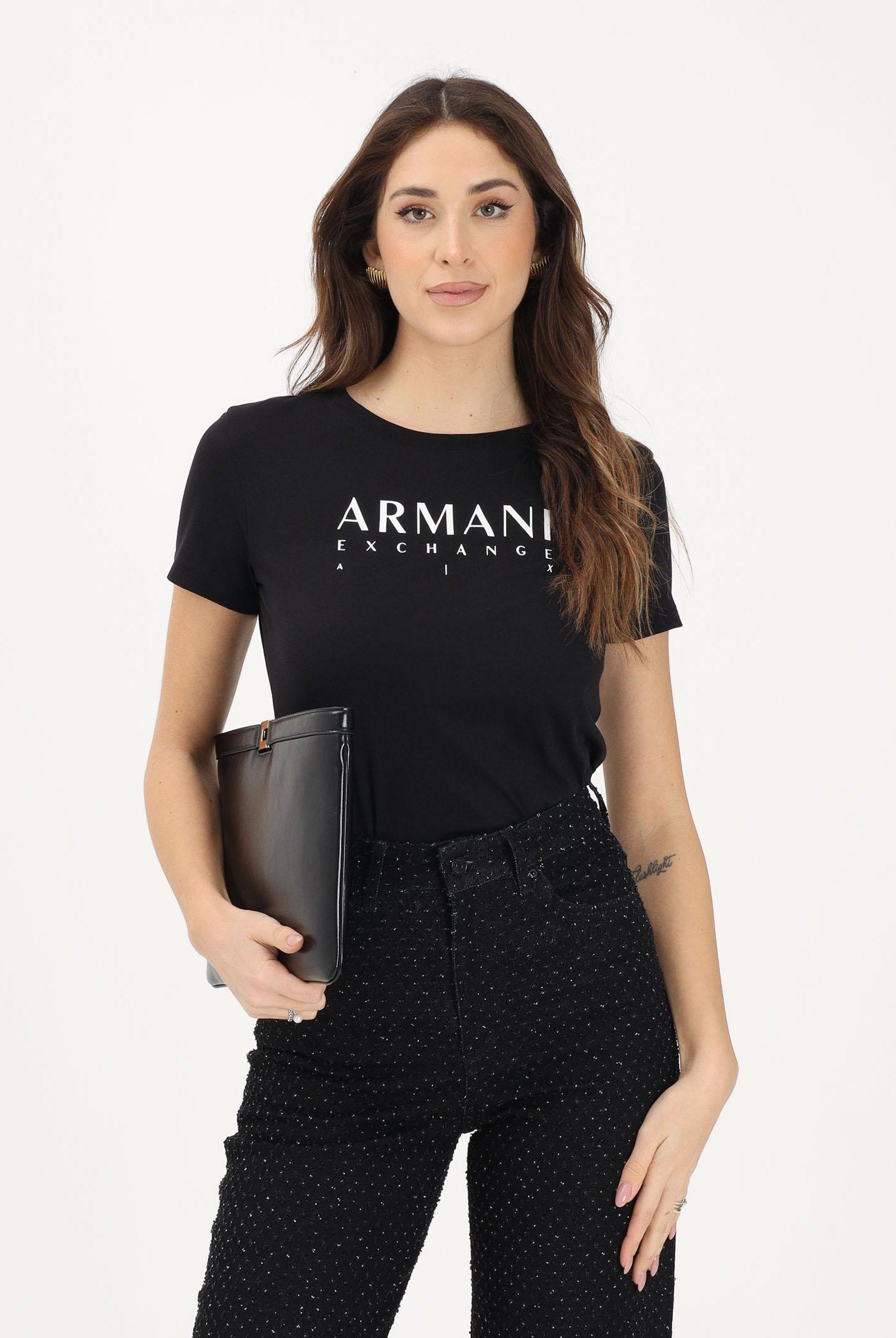 ARMANI EXCHANGE T-shirt a manica corta nera da donna con logo XW002345AF10356 UC001 ARMANI EXCHANGE