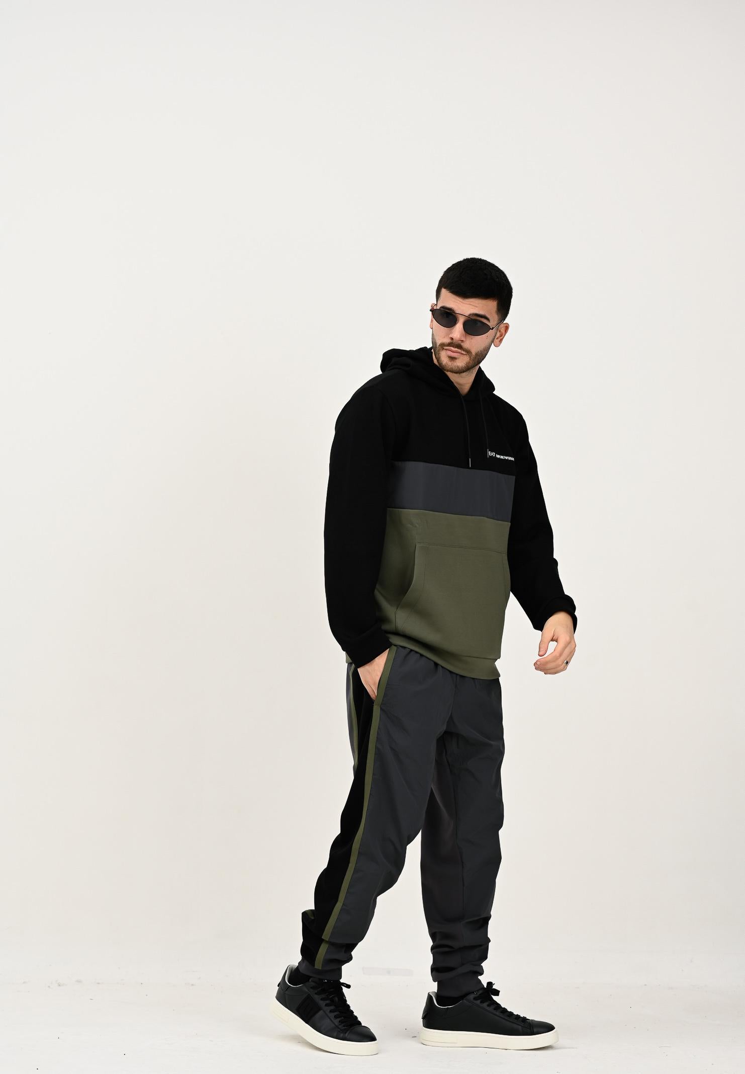 EA7 Felpa con cappuccio verde, grigia e nera da uomo 7M000937AF17003 U8100 EA7