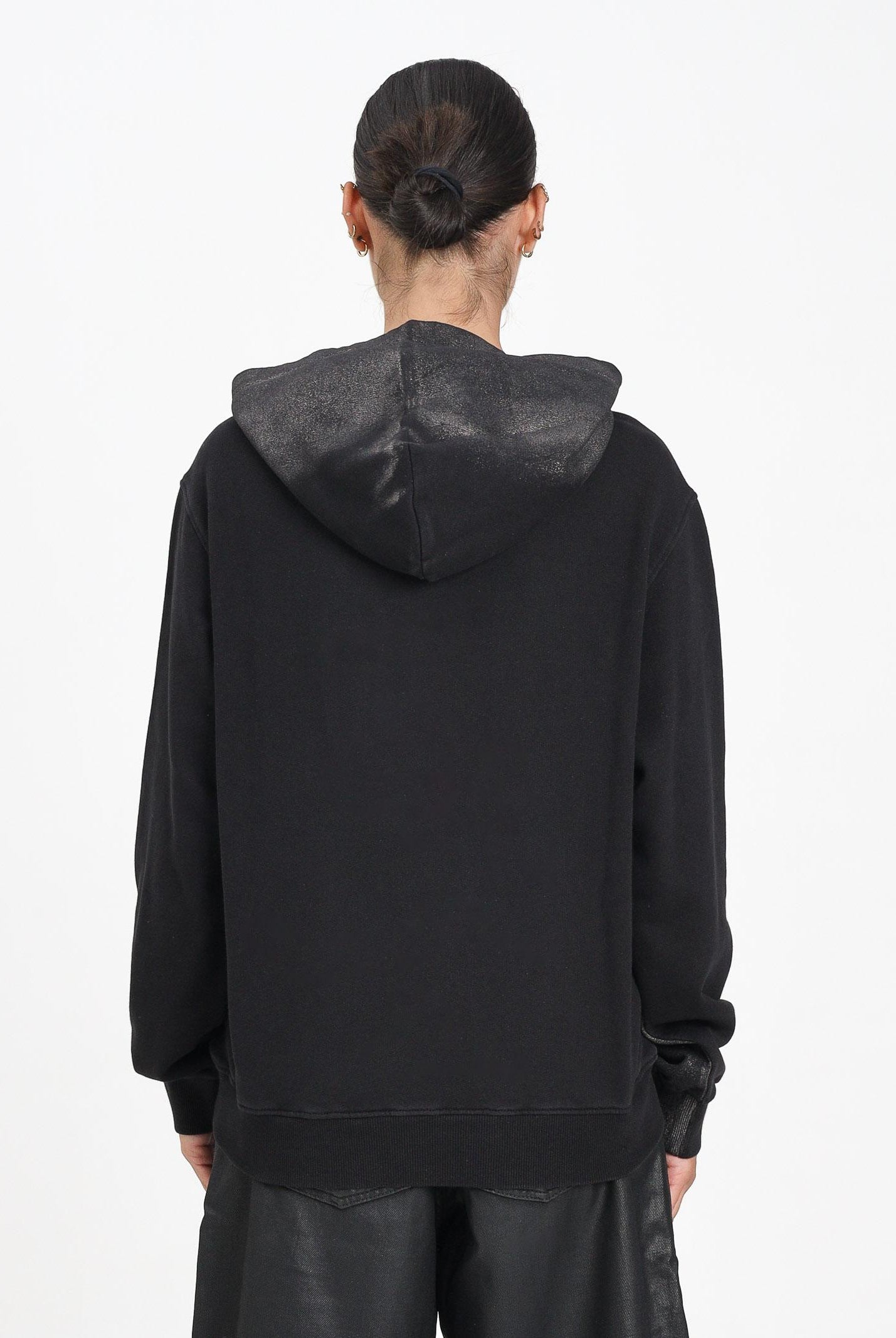 DIESEL Felpa con cappuccio nera per donna, ragazzi e bambini dal look vissuto J02492KYAZU K900 DIESEL