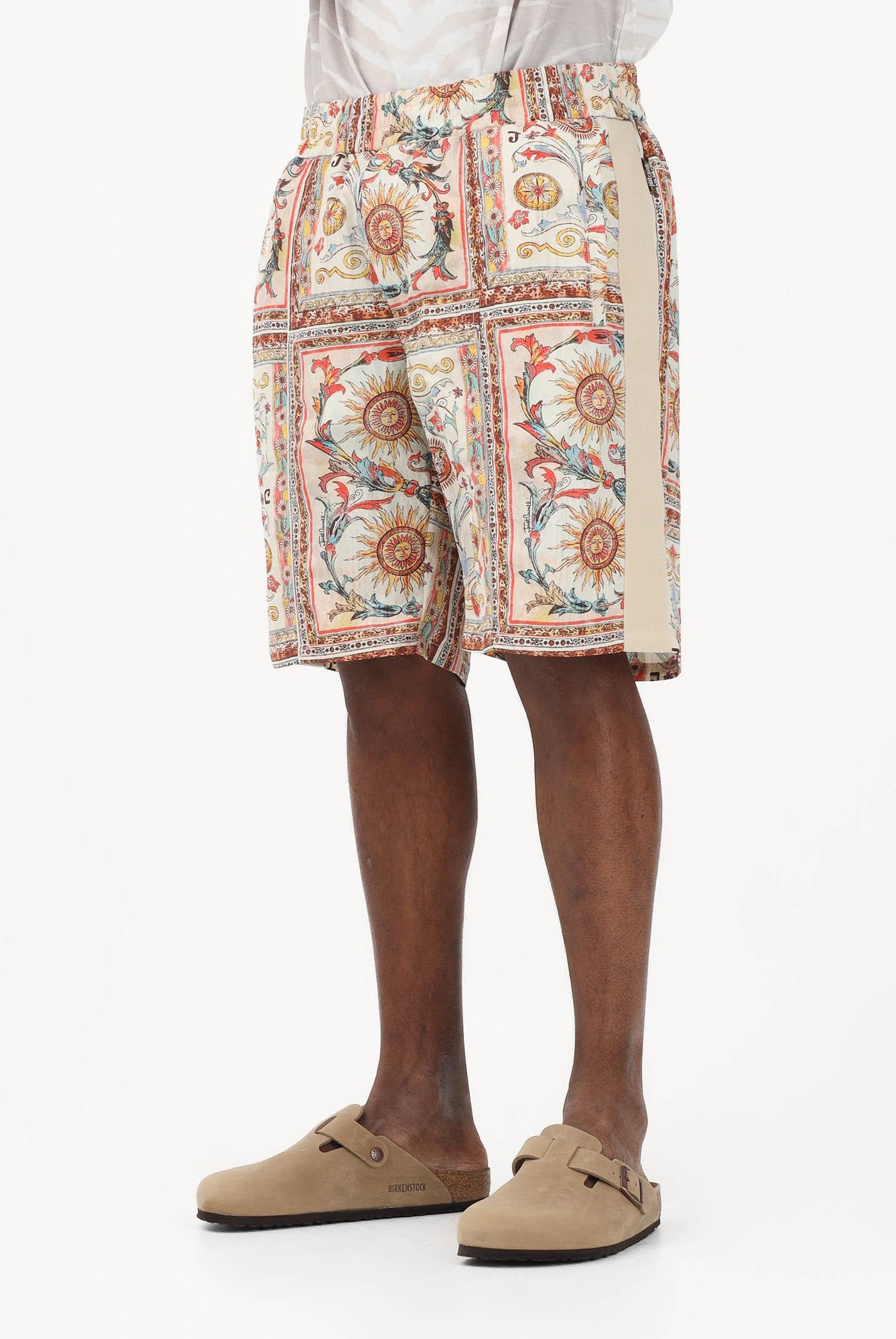 JUST CAVALLI Shorts beige da uomo con stampa ornamentale 80OAD334CQDP3 R85 JUST CAVALLI