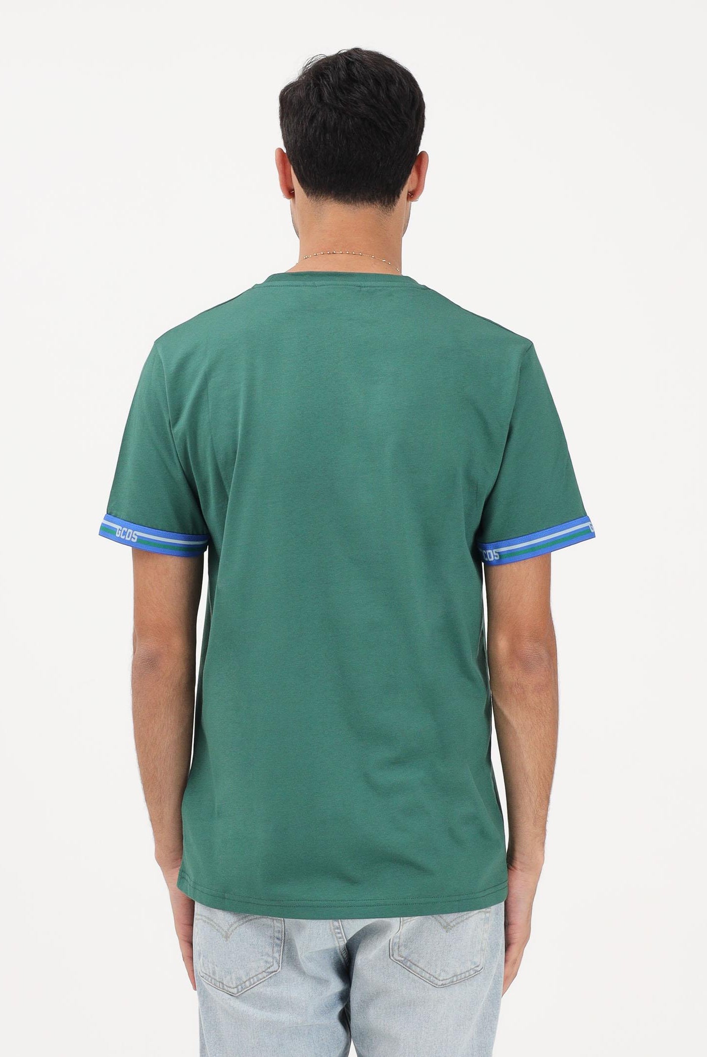 GCDS T-shirt a manica corta verde per uomo e donna con bande logate C1MEQC036J101 883E GCDS
