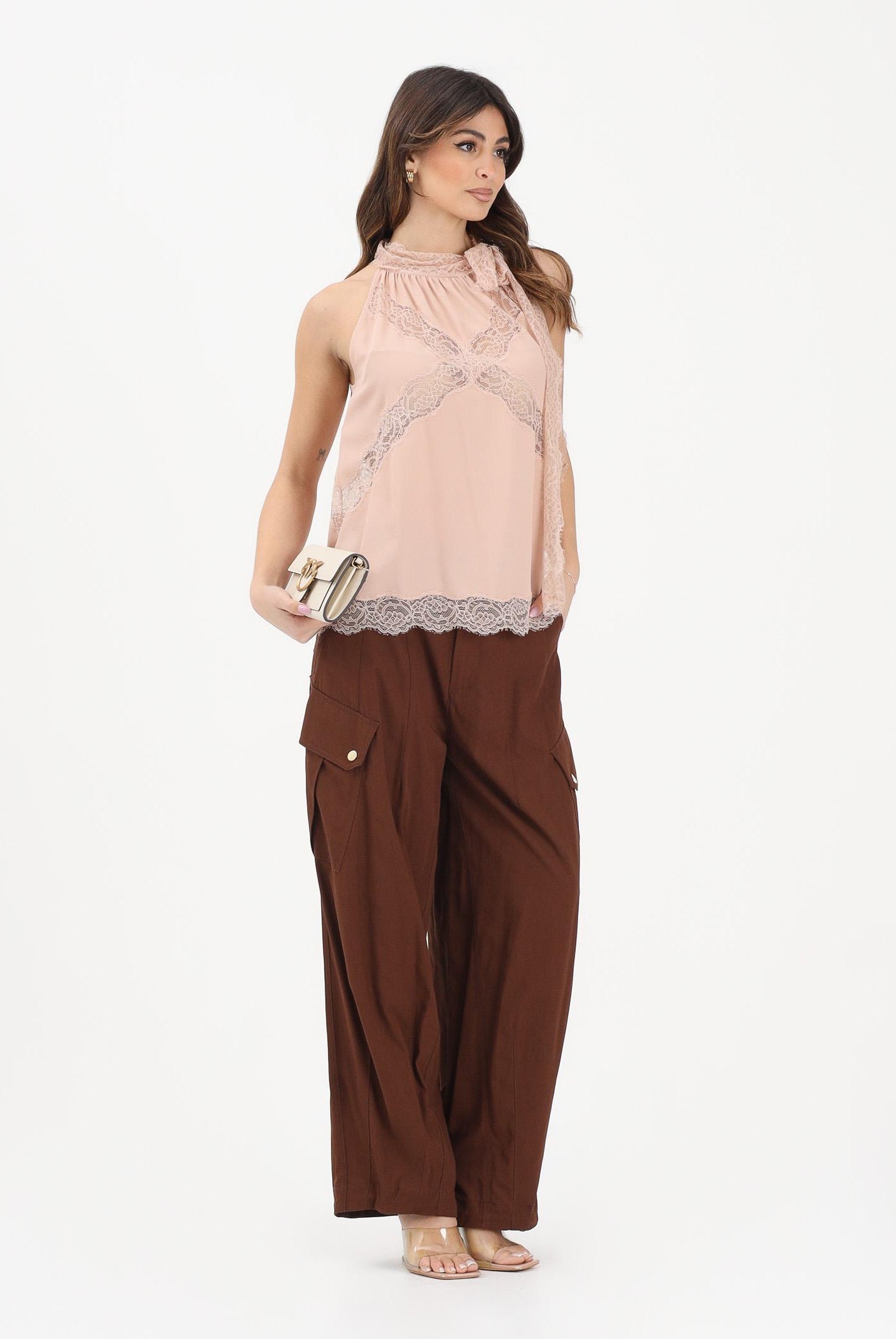 PINKO Pantalone cargo marrone da donna 106278A2ER L78 PINKO