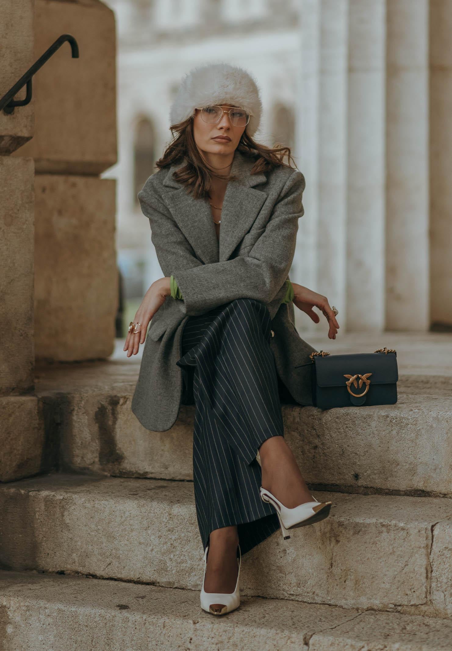 SANTAS Pantalone elegante POUVOIR blu da donna con micro gessatura verticale PV2626 BL SANTAS