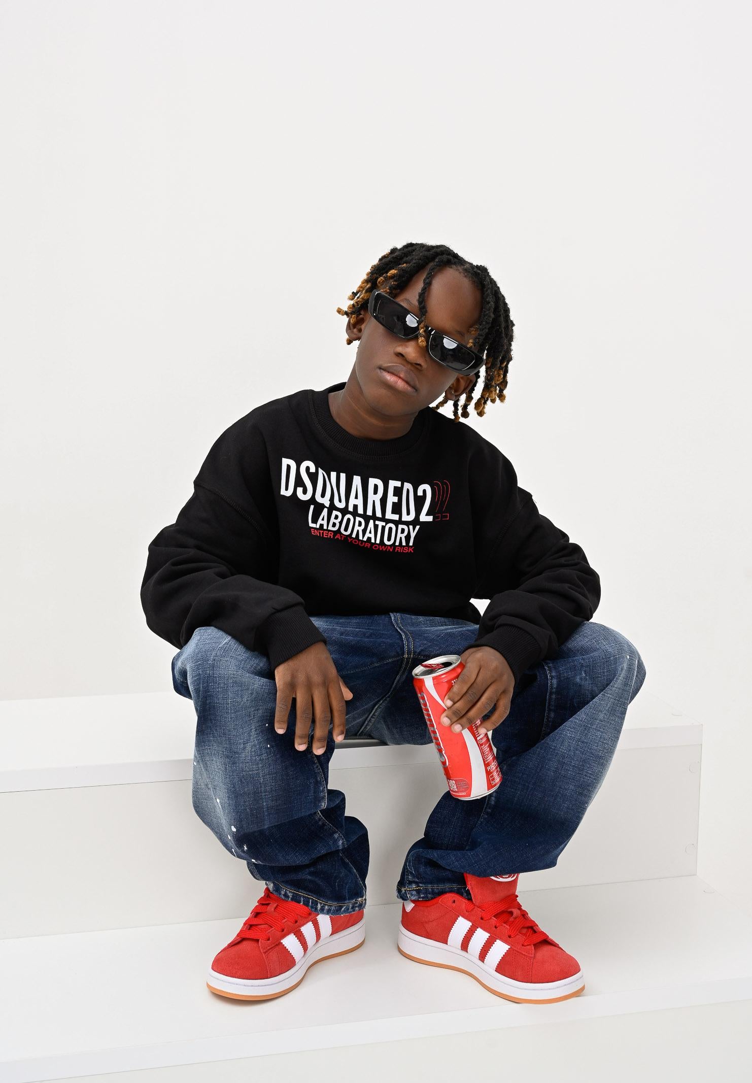 DSQUARED2 Felpa girocollo nera per donna, ragazzi e bambini con logo Laboratory DQ3006D0ACC DQ900 DSQUARED2