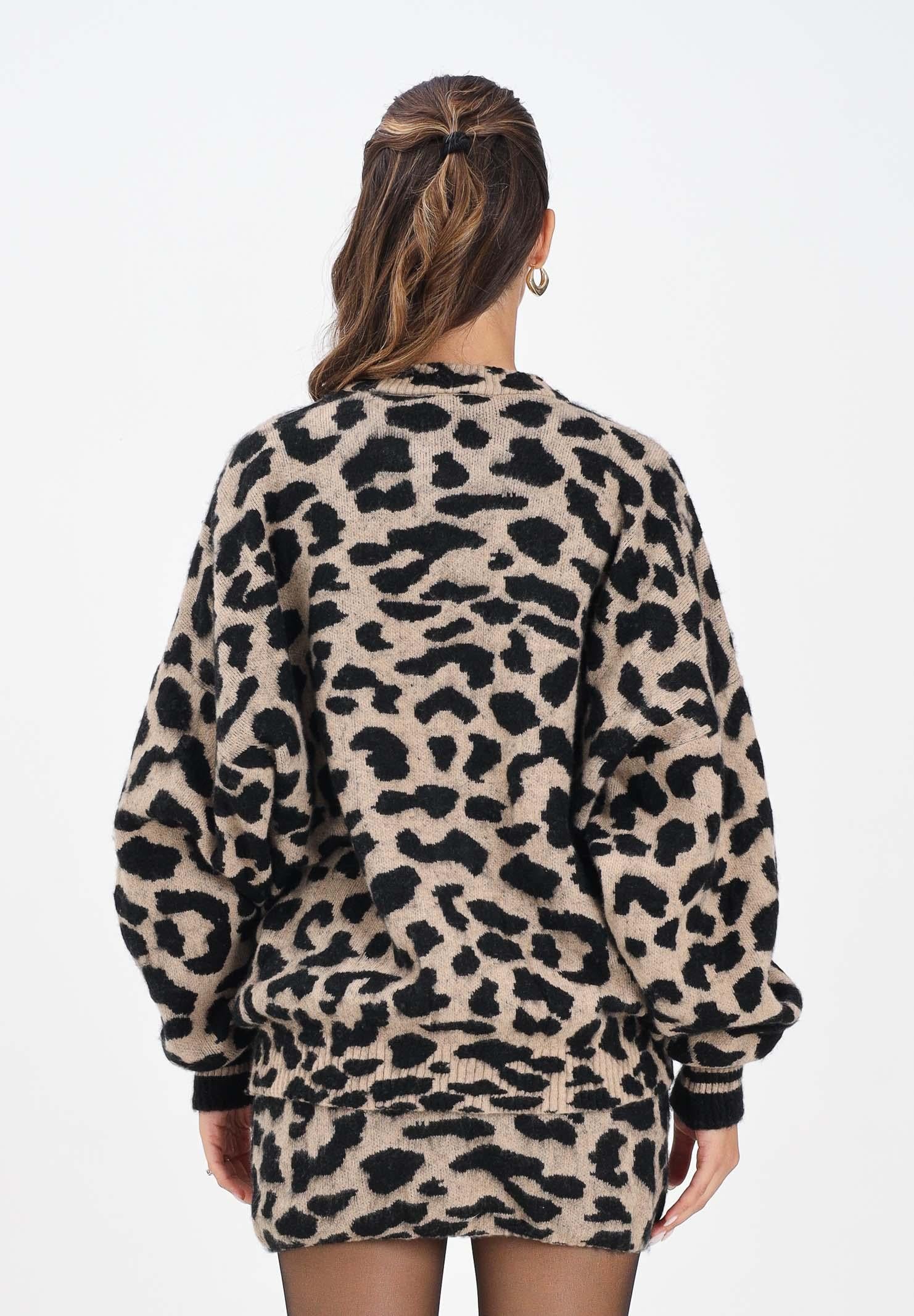 AKEP Cardigan beige da donna dal motivo animalier GBKD11007 V1 AKEP