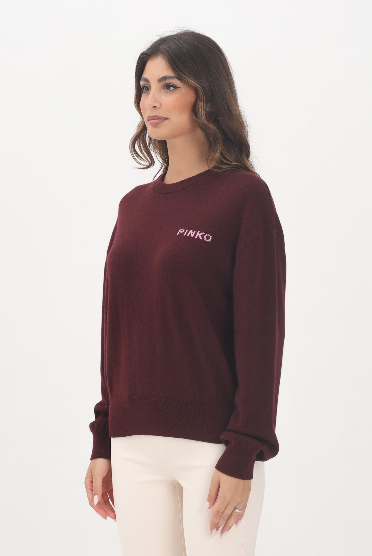 PINKO Maglioncino girocollo vino da donna con maxi logo 105561A2SI YND PINKO