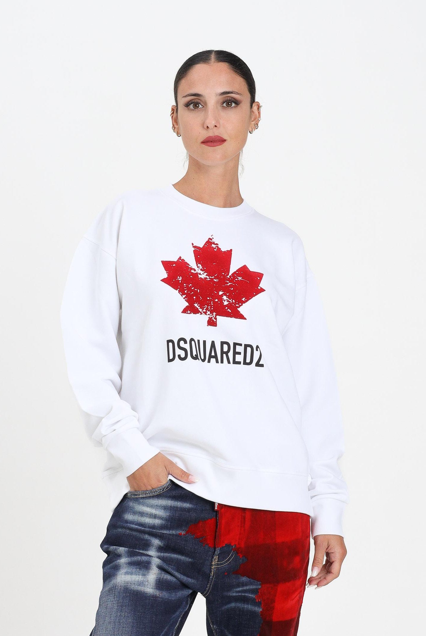 DSQUARED2 Felpa girocollo bianca per donna, ragazzi e bambini con logo DQ3005D00ZF DQ100 DSQUARED2