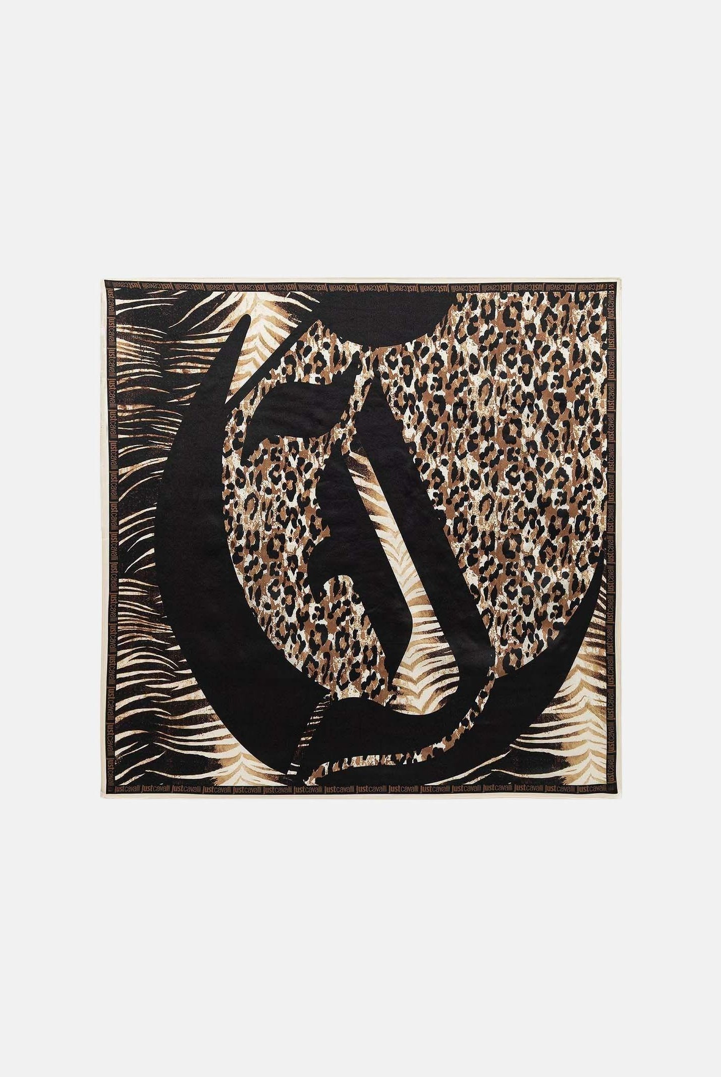 JUST CAVALLI Foulard beige e nero da donna realizzato con stampa animalier 80RA2H01ZG321 R83 JUST CAVALLI