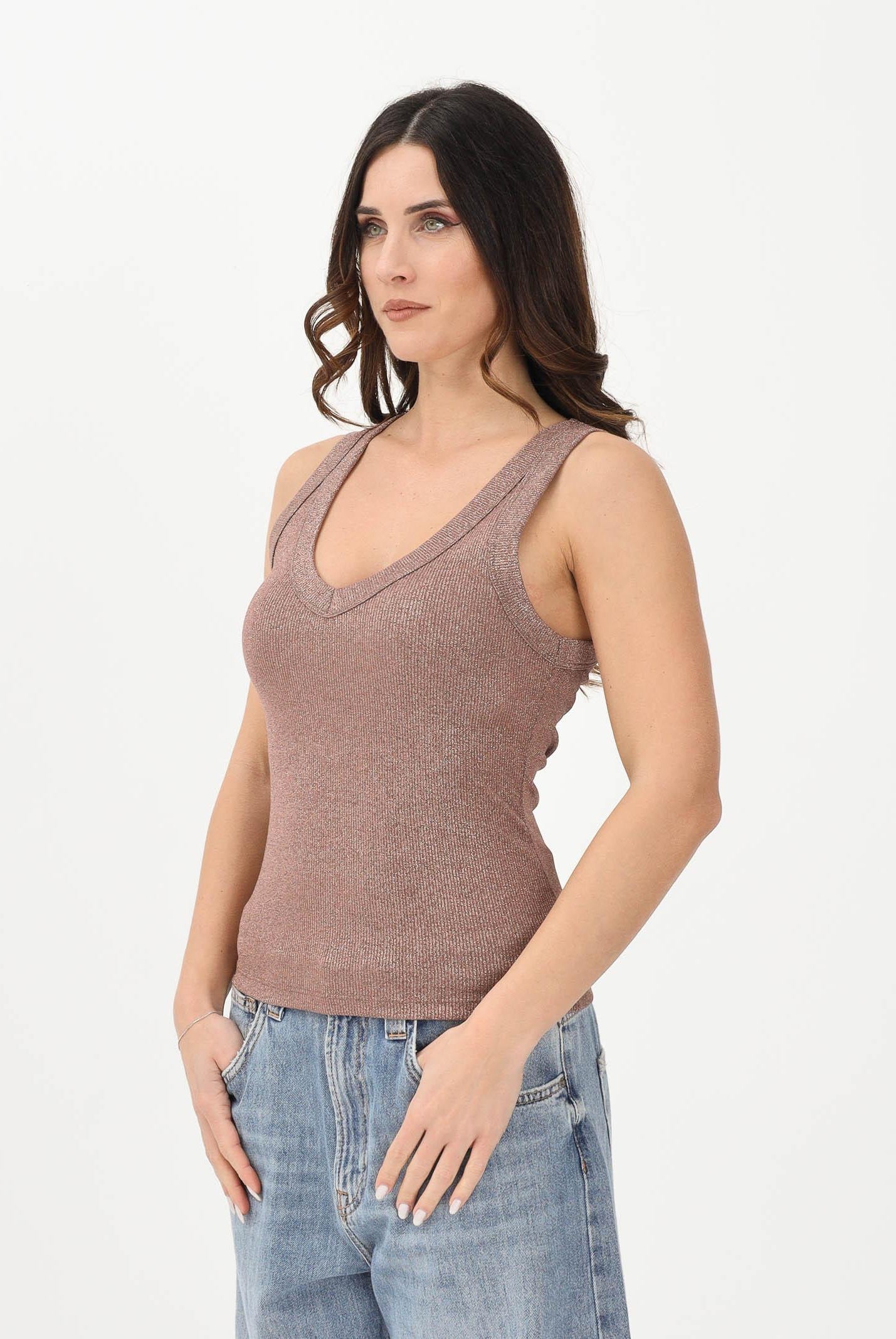 VICOLO Canotta rosa da donna realizzata in un tessuto lavorato con filato lamé UF0060 RO VICOLO