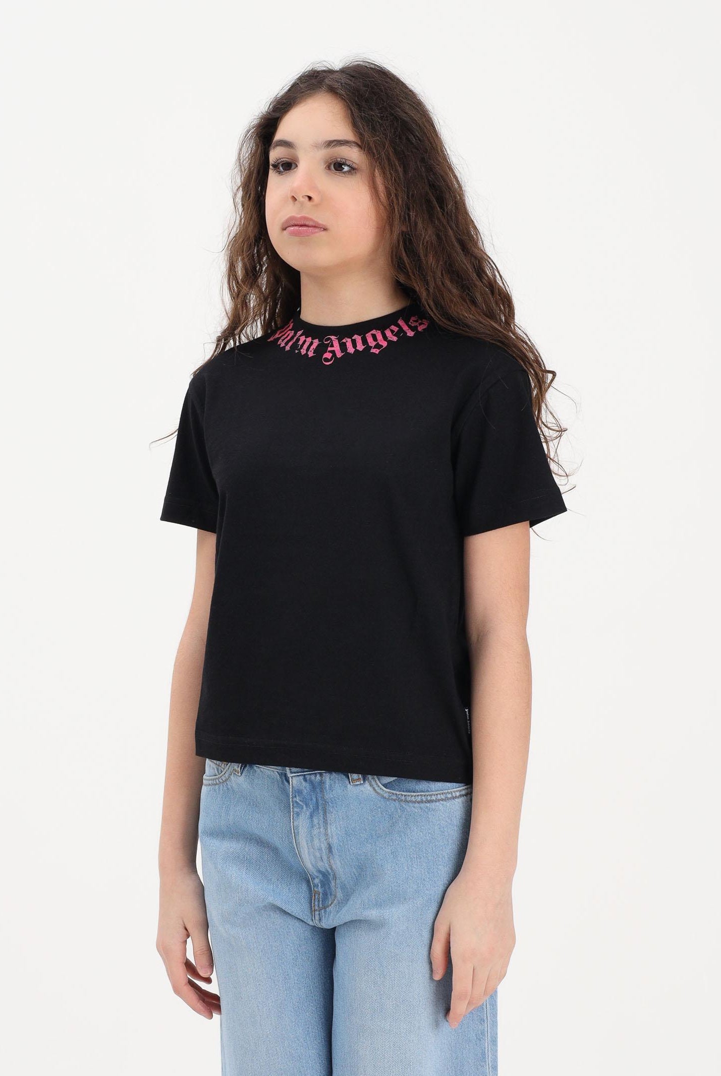 PALM ANGELS T-shirt a manica corta nera per donna, ragazze e bambine con logo PGAA002S26JER005 110 PALM ANGELS