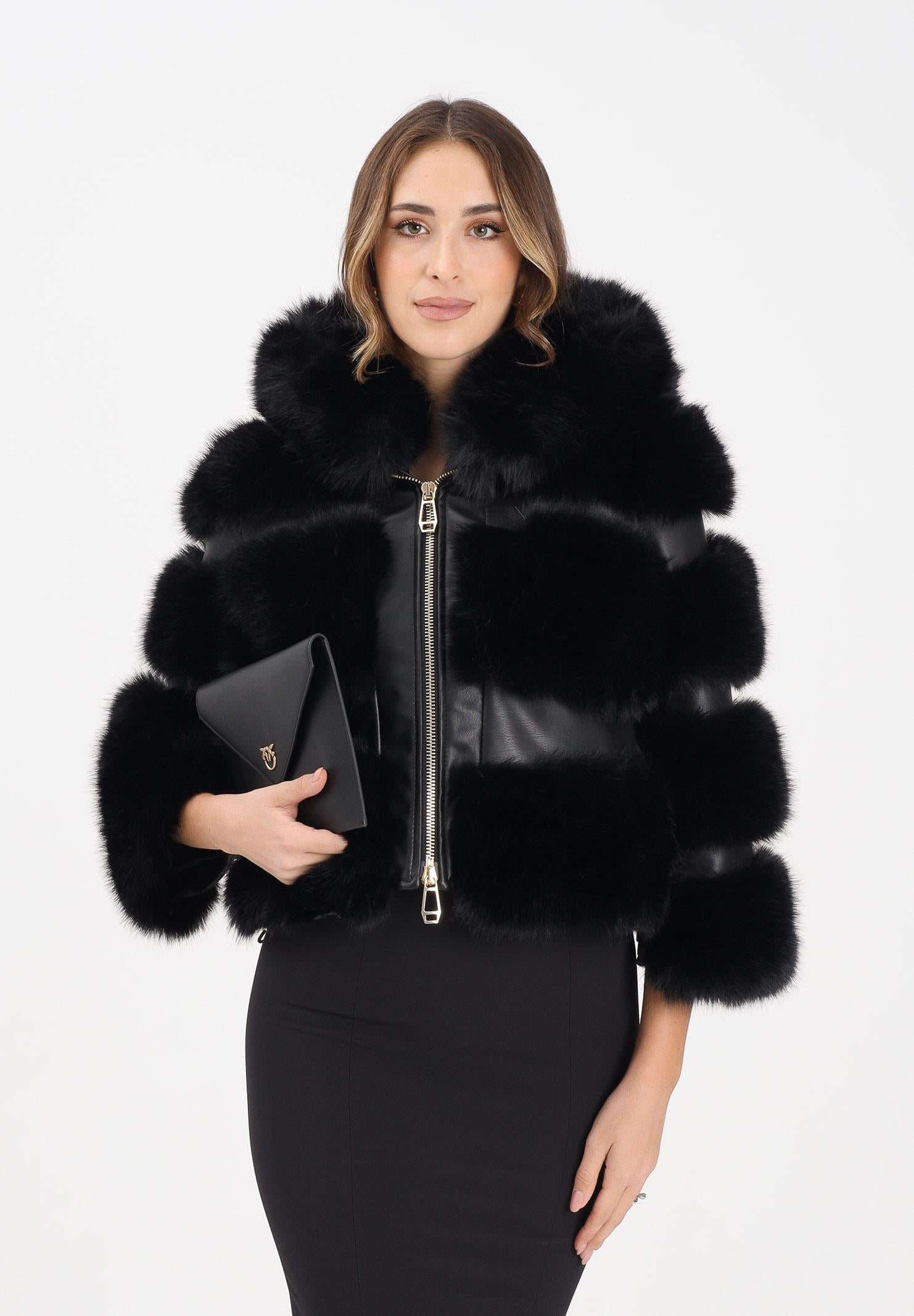 YES LONDON Pelliccia nera da donna ECO031 NE YES LONDON