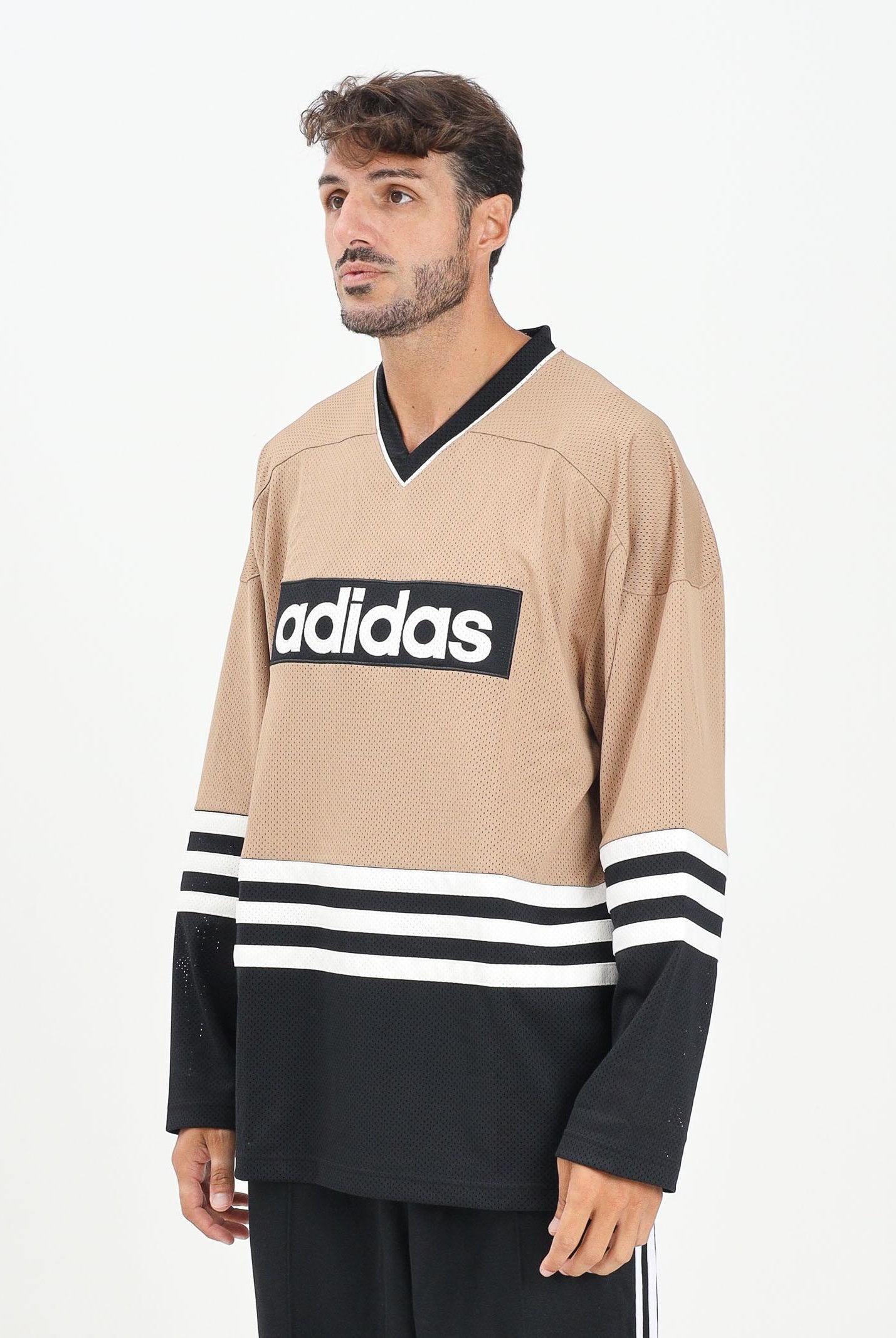 ADIDAS ORIGINALS T-shirt a manica lunga 90s Adidas Hockey Jersey Vintage beige e nera da uomo JY0251 ADIDAS ORIGINALS