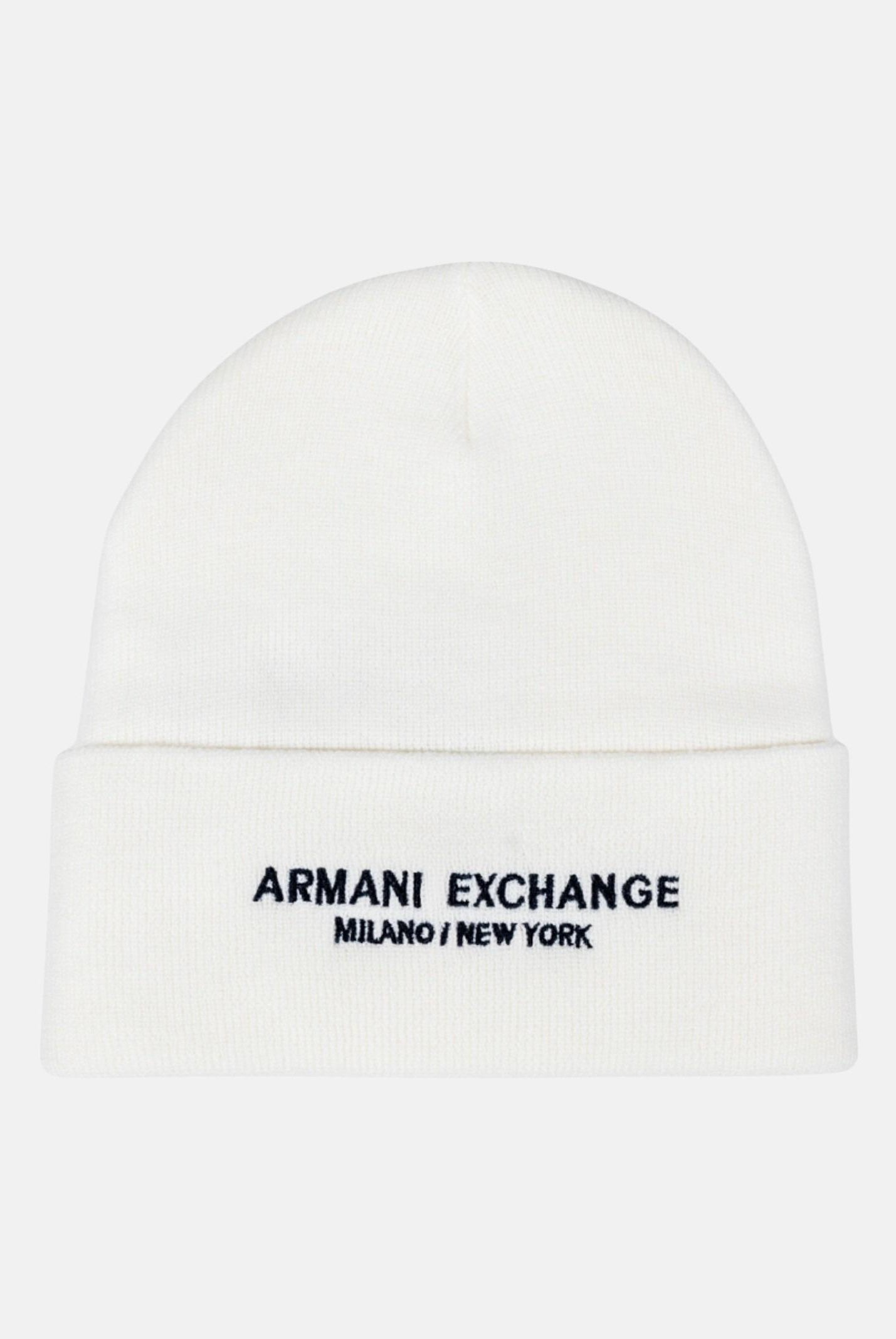 ARMANI EXCHANGE Berretto di lana bianco da uomo con ricamo logo XM001637AF16950 U0009 ARMANI EXCHANGE