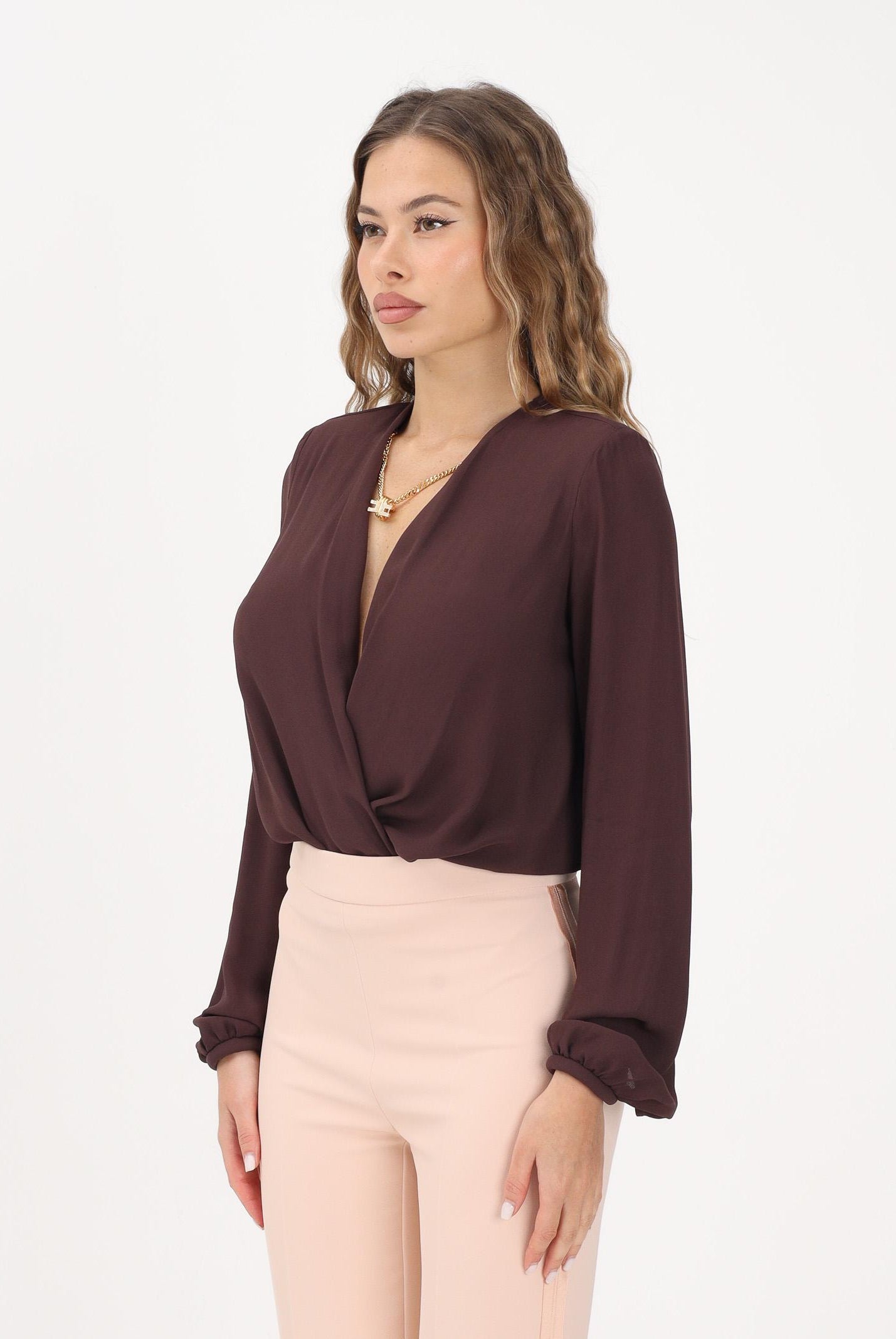 ELISABETTA FRANCHI Body a manica lunga cacao da donna con collana CB00762E2 644 ELISABETTA FRANCHI