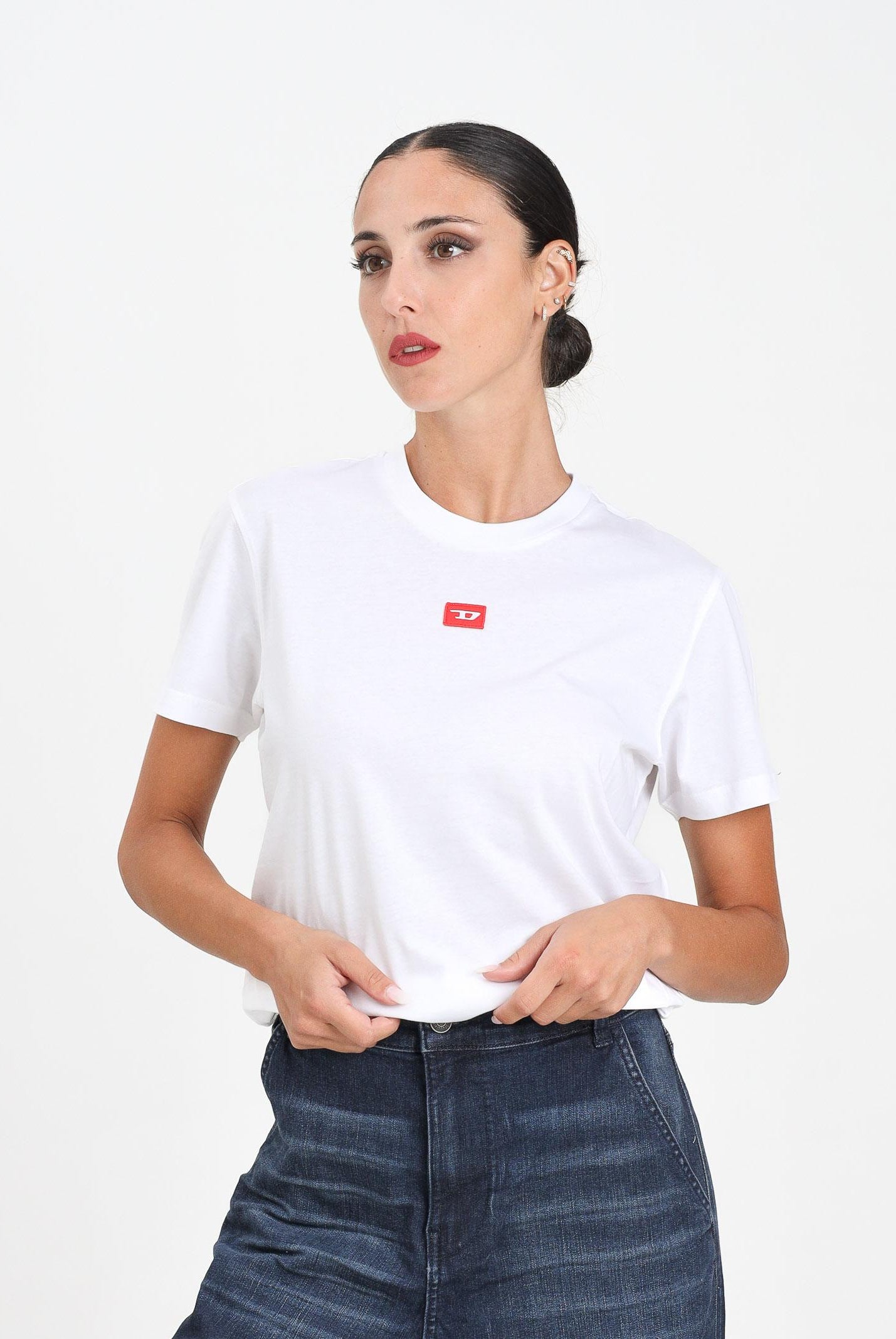 DIESEL T-shirt a manica corta bianca per donna, ragazzi e bambini con logo J025010GRAI K100 DIESEL