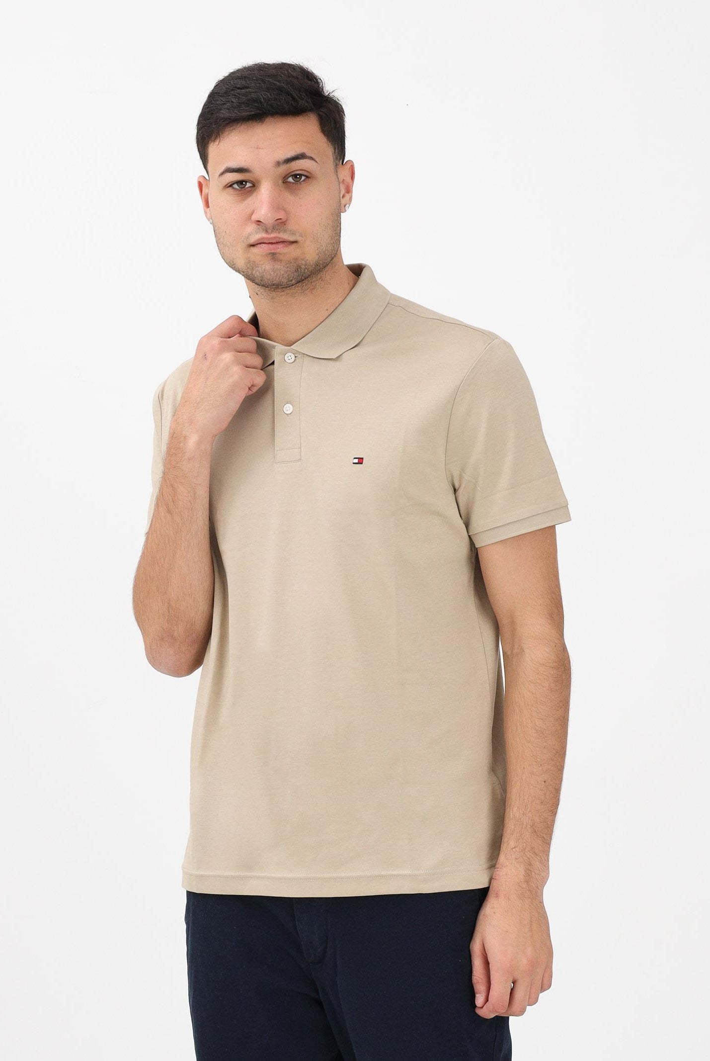 TOMMY HILFIGER Polo a manica corta beige da uomo con logo MW0MW39994 RBT TOMMY HILFIGER