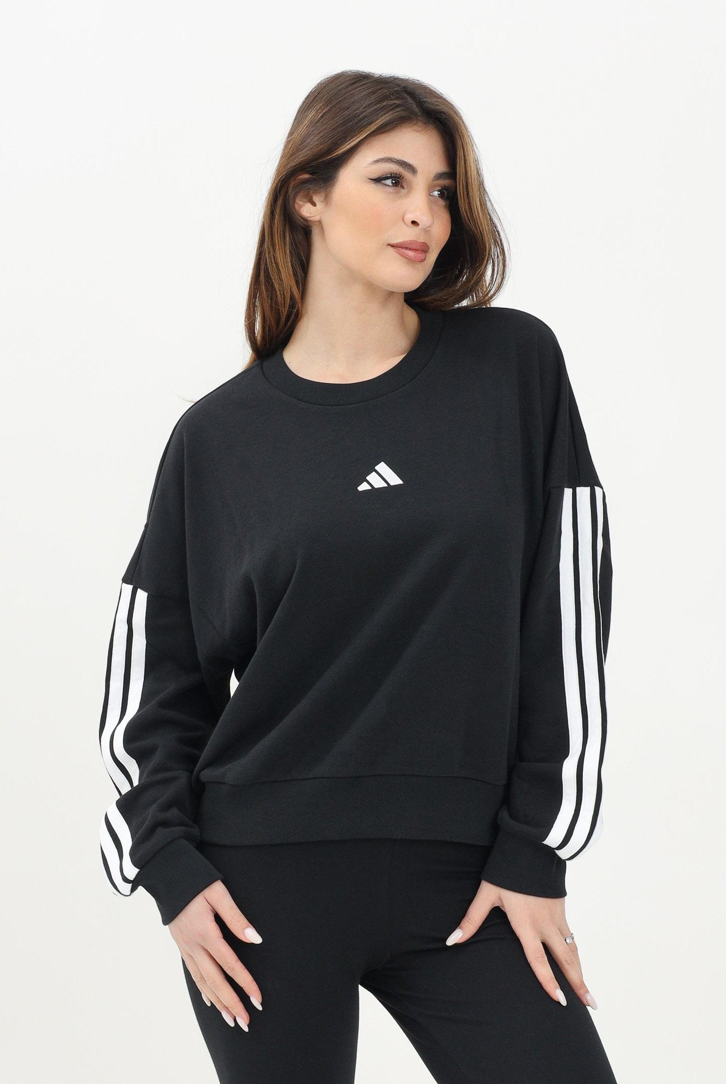 ADIDAS PERFORMANCE Felpa girocollo Essentials 3-Stripes French Terry nera da donna JE0016 . ADIDAS PERFORMANCE