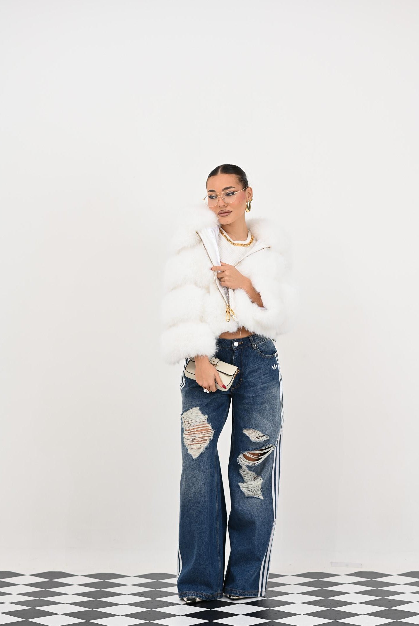 ADIDAS ORIGINALS Jeans Loose Denim Destressed in denim scuro da donna KE3300 ADIDAS ORIGINALS