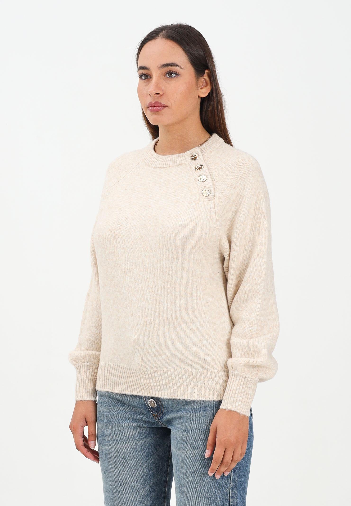 ONLY Maglioncino girocollo beige da donna con bottoni 15302253 PumiceStone ONLY