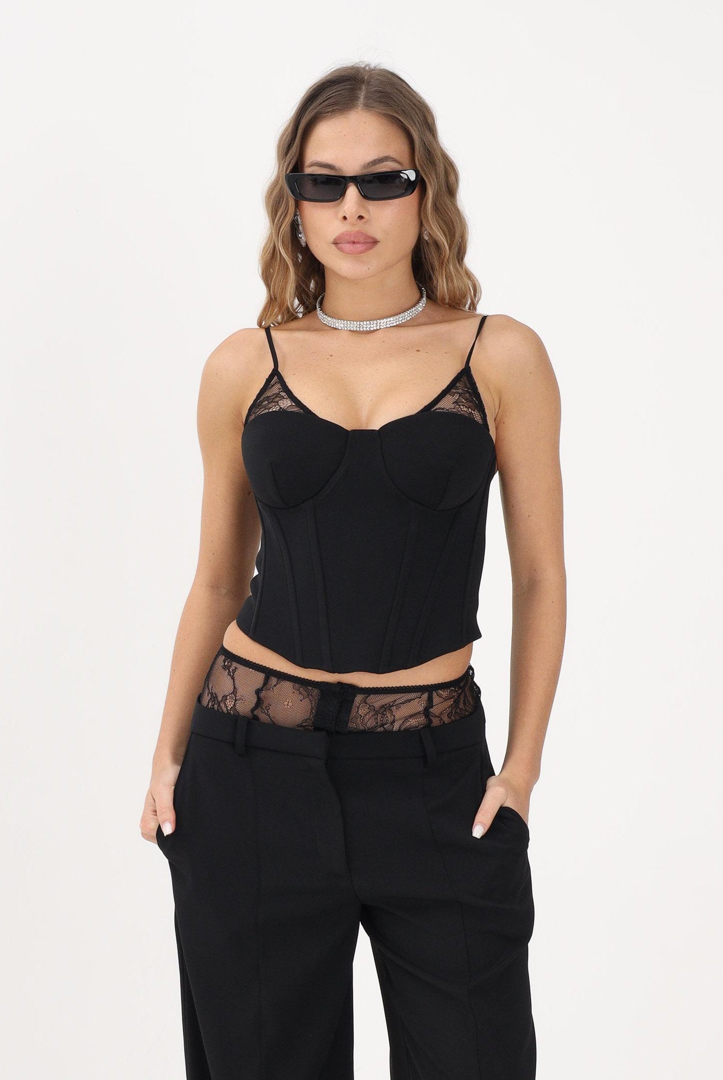 PATRIZIA PEPE Corpetto nero da donna con dettagli in pizzo 8C0830A6F5 K103 PATRIZIA PEPE