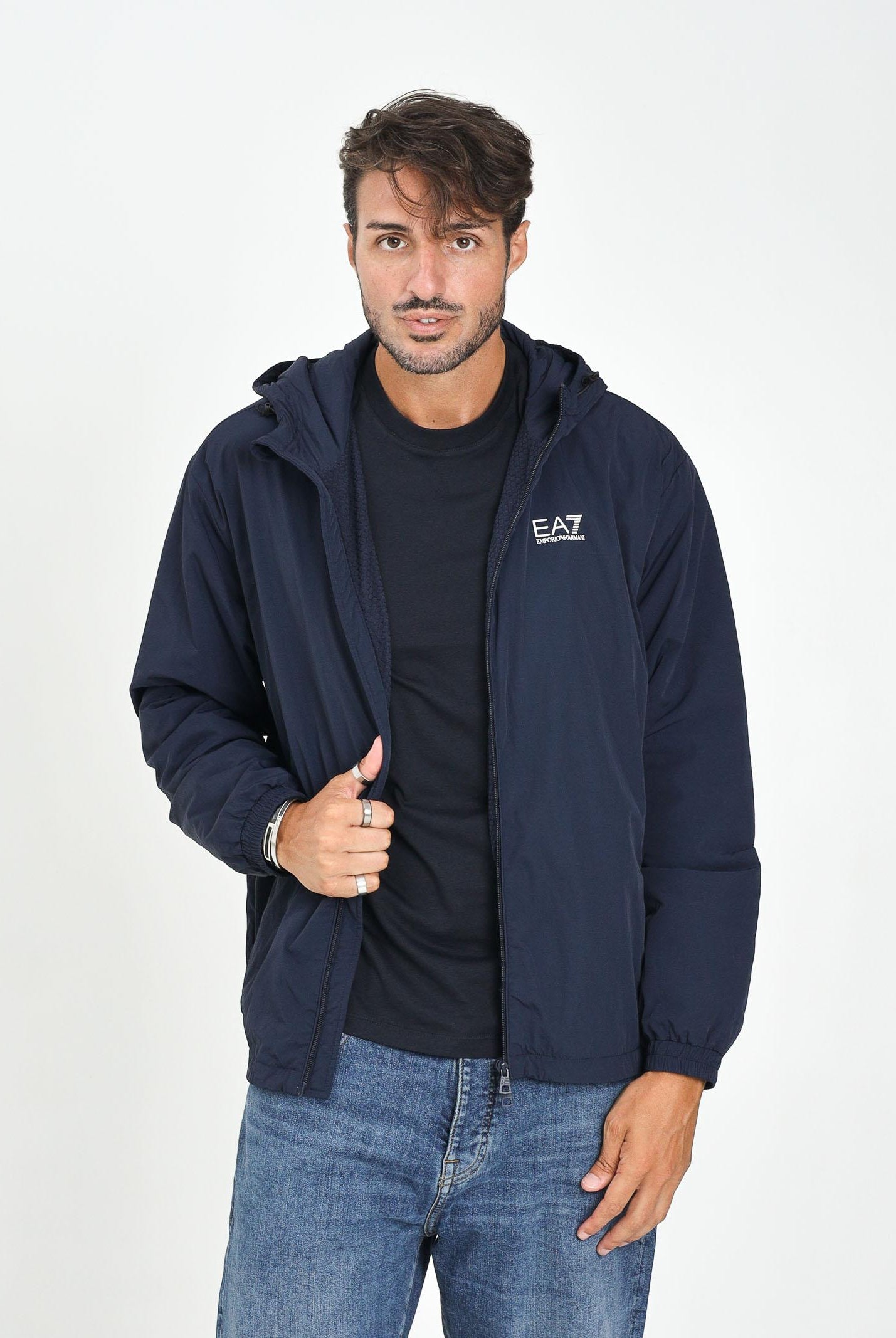 EA7 Giacca a vento blu da uomo con logo 7M000790AF13190 UB102 EA7