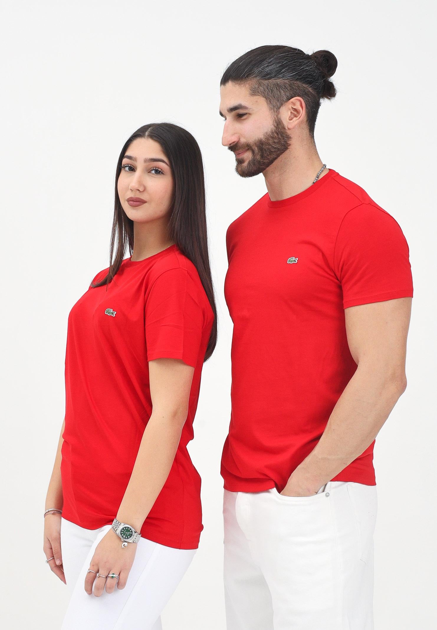 LACOSTE T-shirt a manica corta rossa per uomo e donna con patch logo TH6709 240 LACOSTE