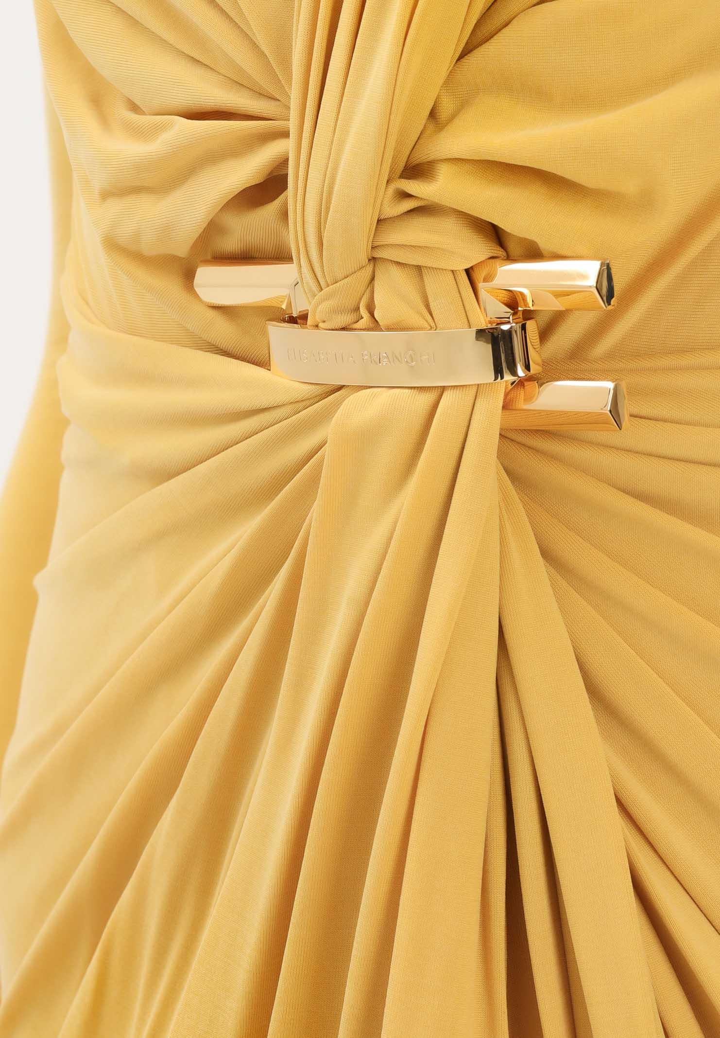 ELISABETTA FRANCHI Abito lungo giallo da donna con logo gioiello<BR/> ABR2961E2 EV4 ELISABETTA FRANCHI