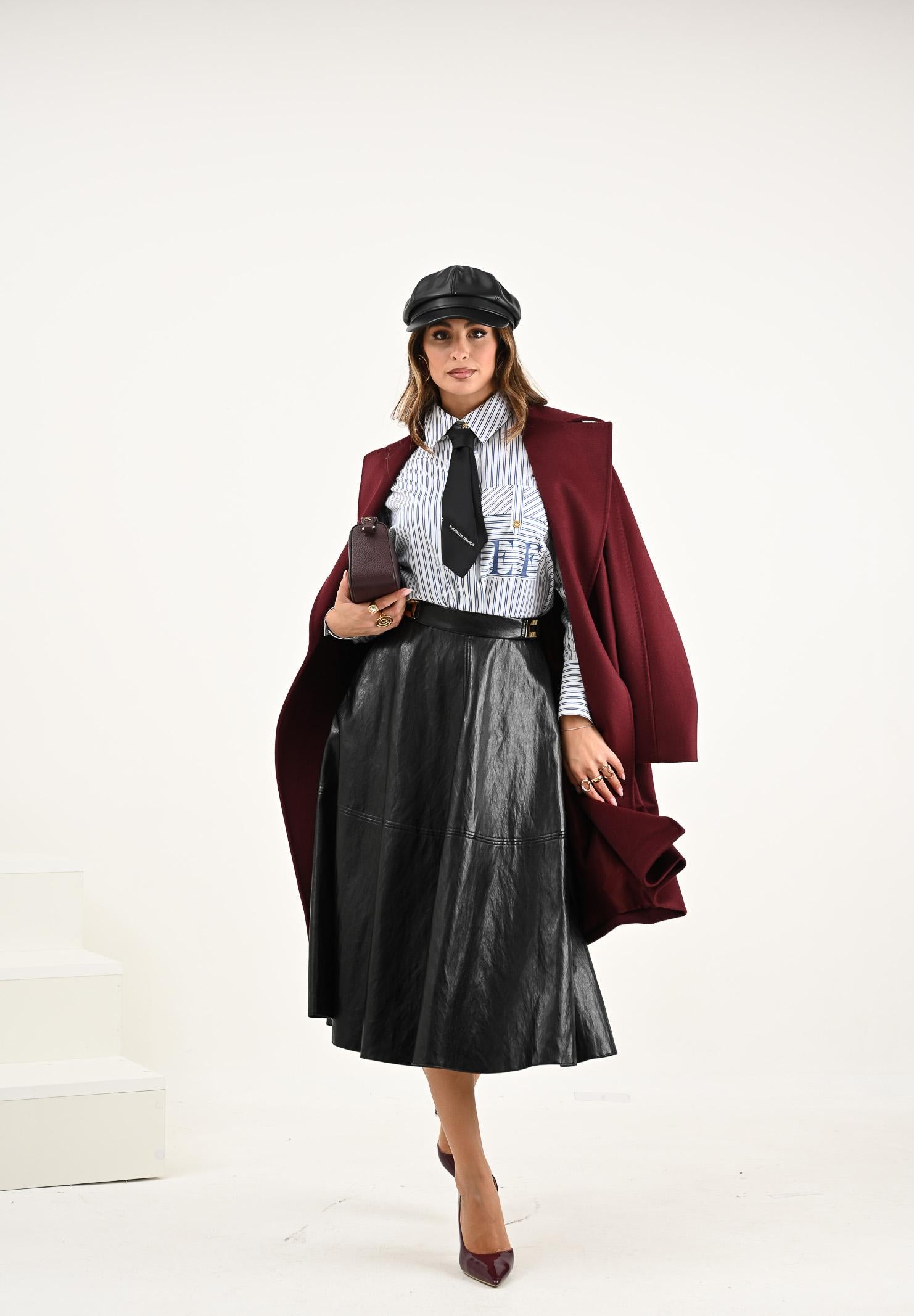 ELISABETTA FRANCHI Gonna midi nera da donna con dettagli logo GO13656E2 110 ELISABETTA FRANCHI