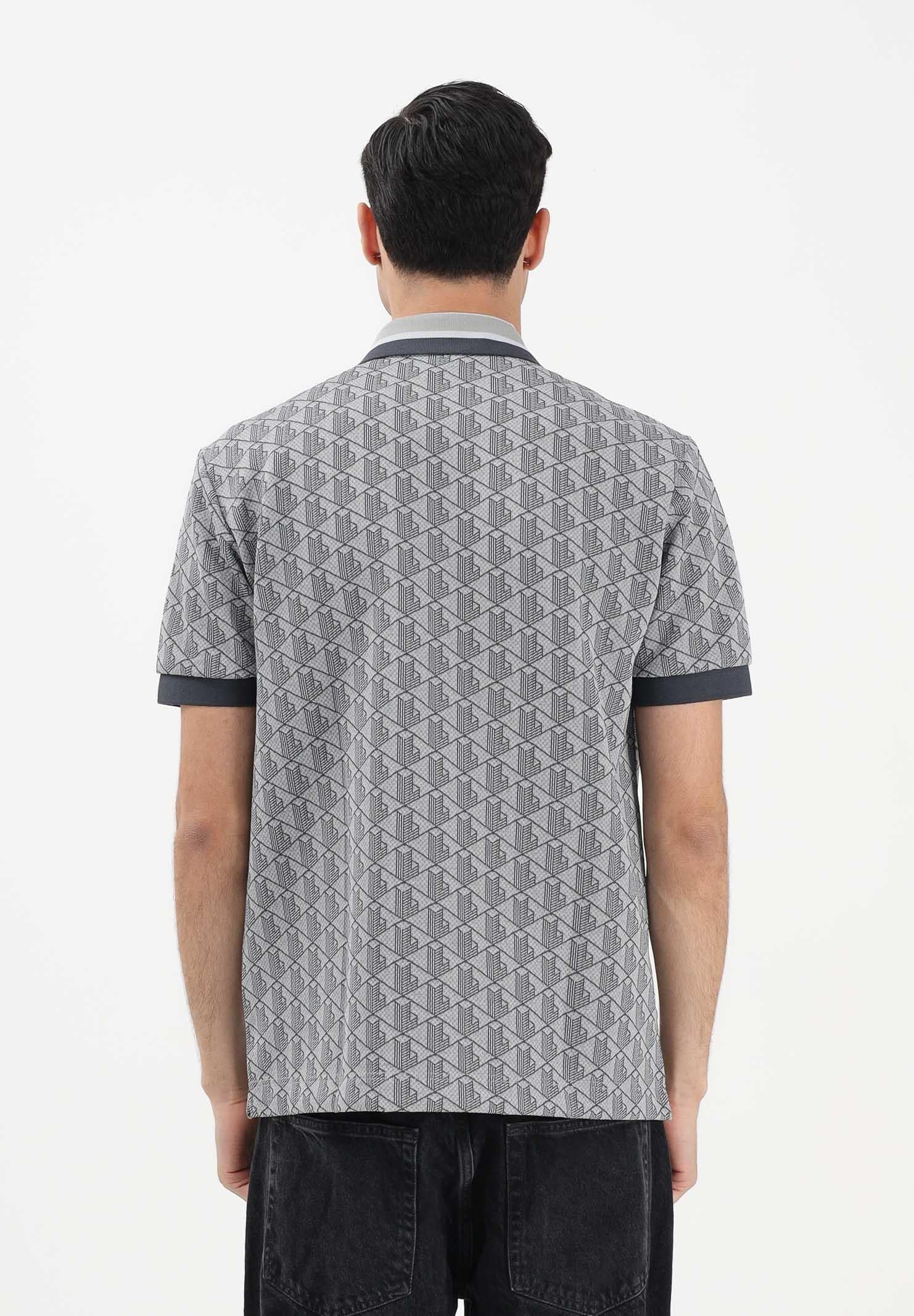 LACOSTE Polo a manica corta grigia da uomo con motivo monogram DH1417 41I LACOSTE