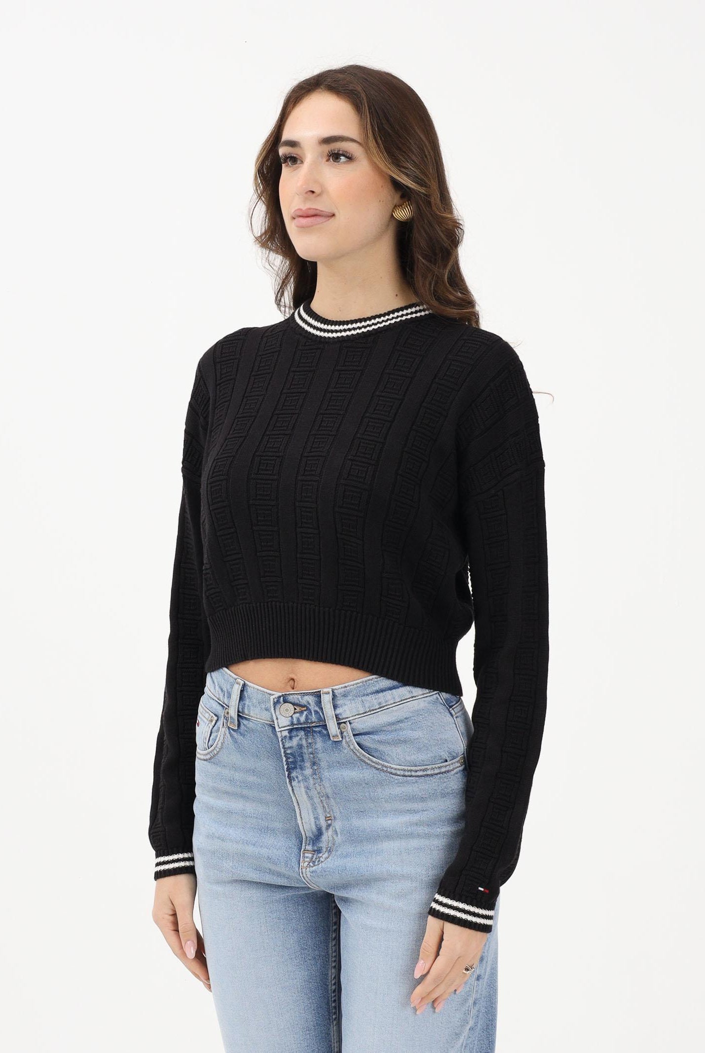 TOMMY JEANS Maglioncino girocollo nero da donna con logo all-over DW0DW22025 BDS TOMMY JEANS